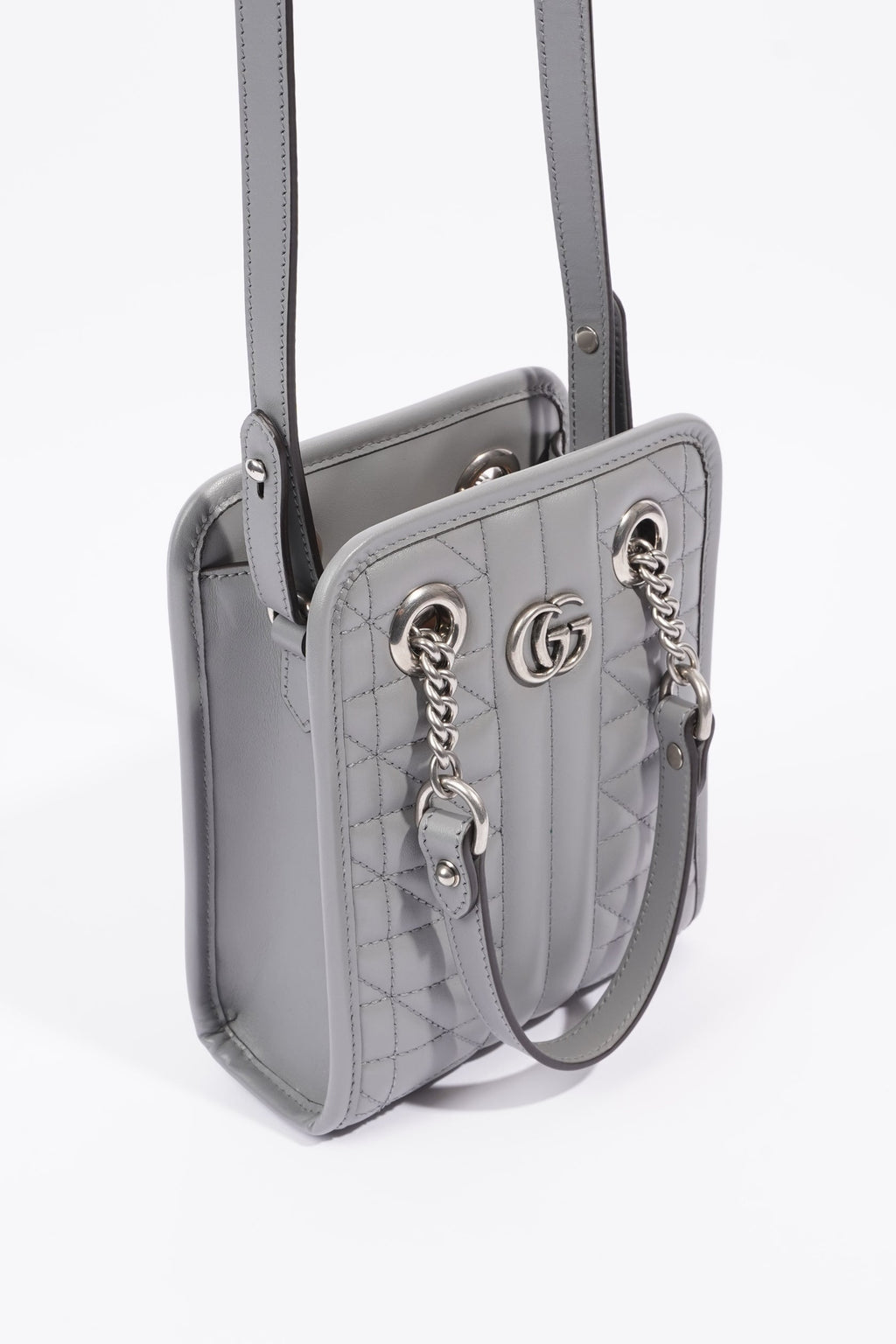 Gucci Womens GG Marmont Shoulder Bag Grey Leather Mini