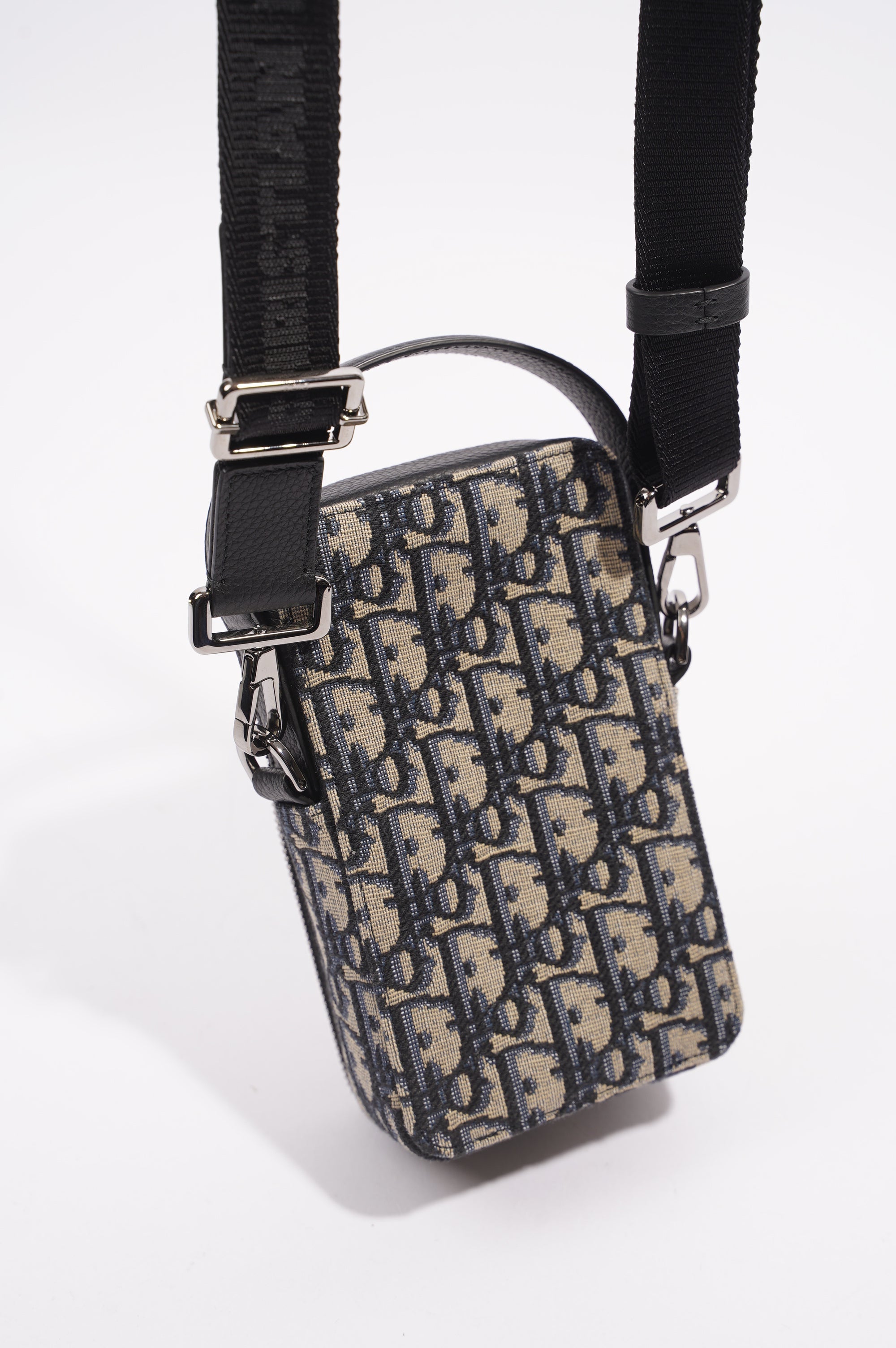 Christian Dior Mens Rider Pouch Oblique Blue / White Canvas Micro