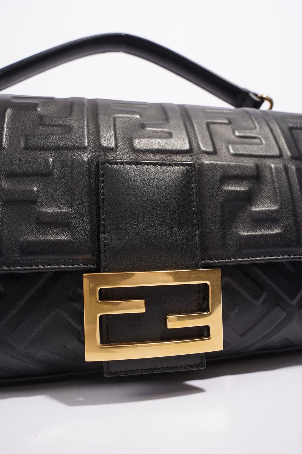 Fendi Womens Embossed F Baguette Black