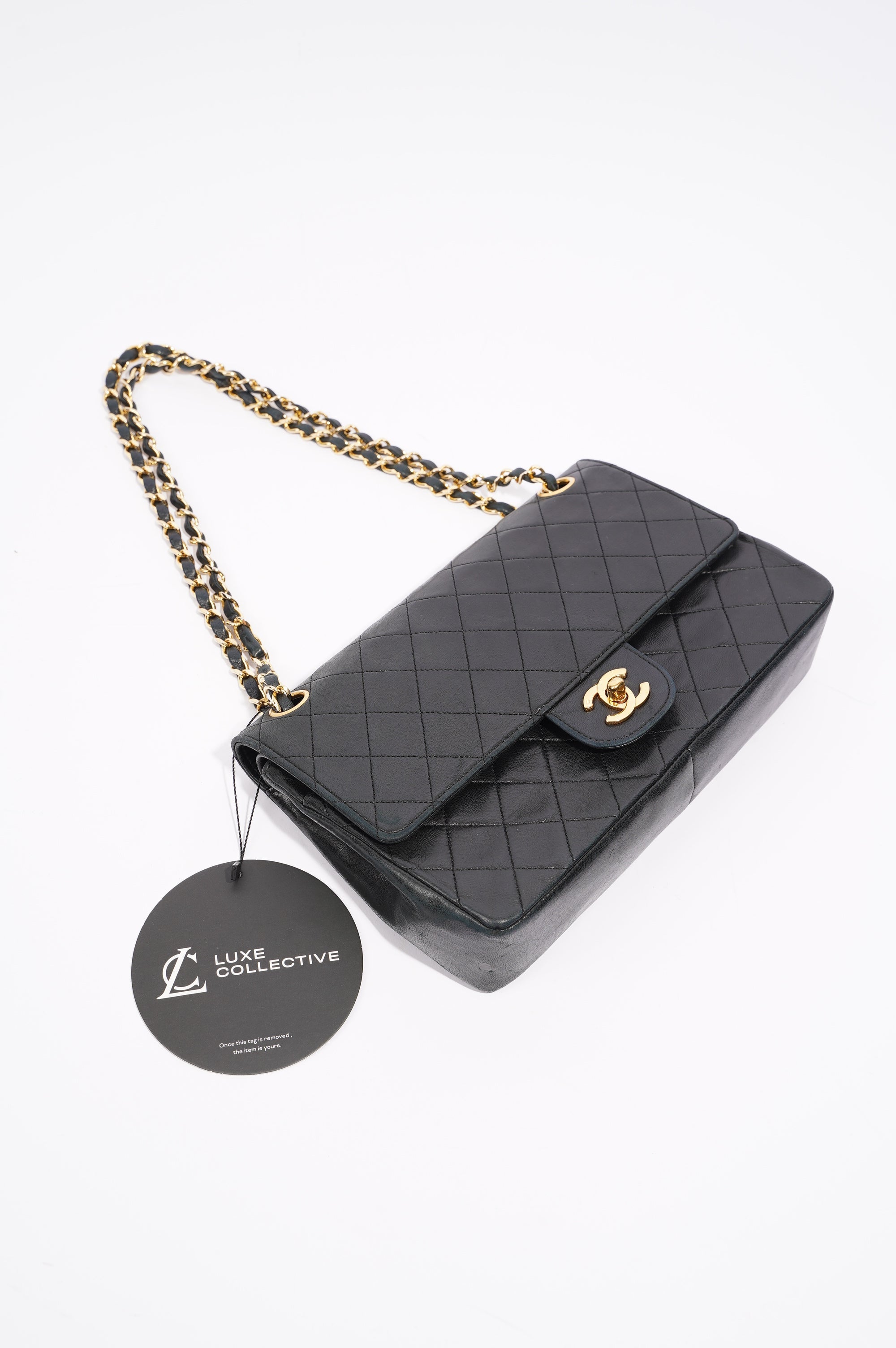 Chanel Womens Vintage Lambskin Classic Flap Black Medium