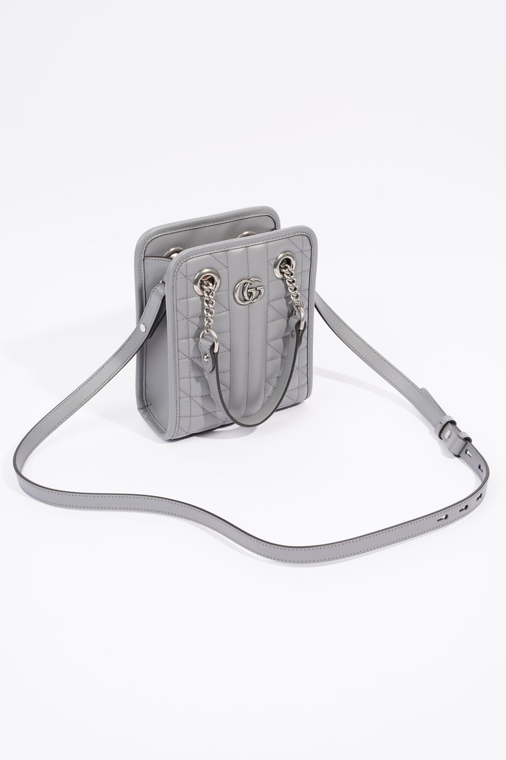 Gucci Womens GG Marmont Shoulder Bag Grey Leather Mini