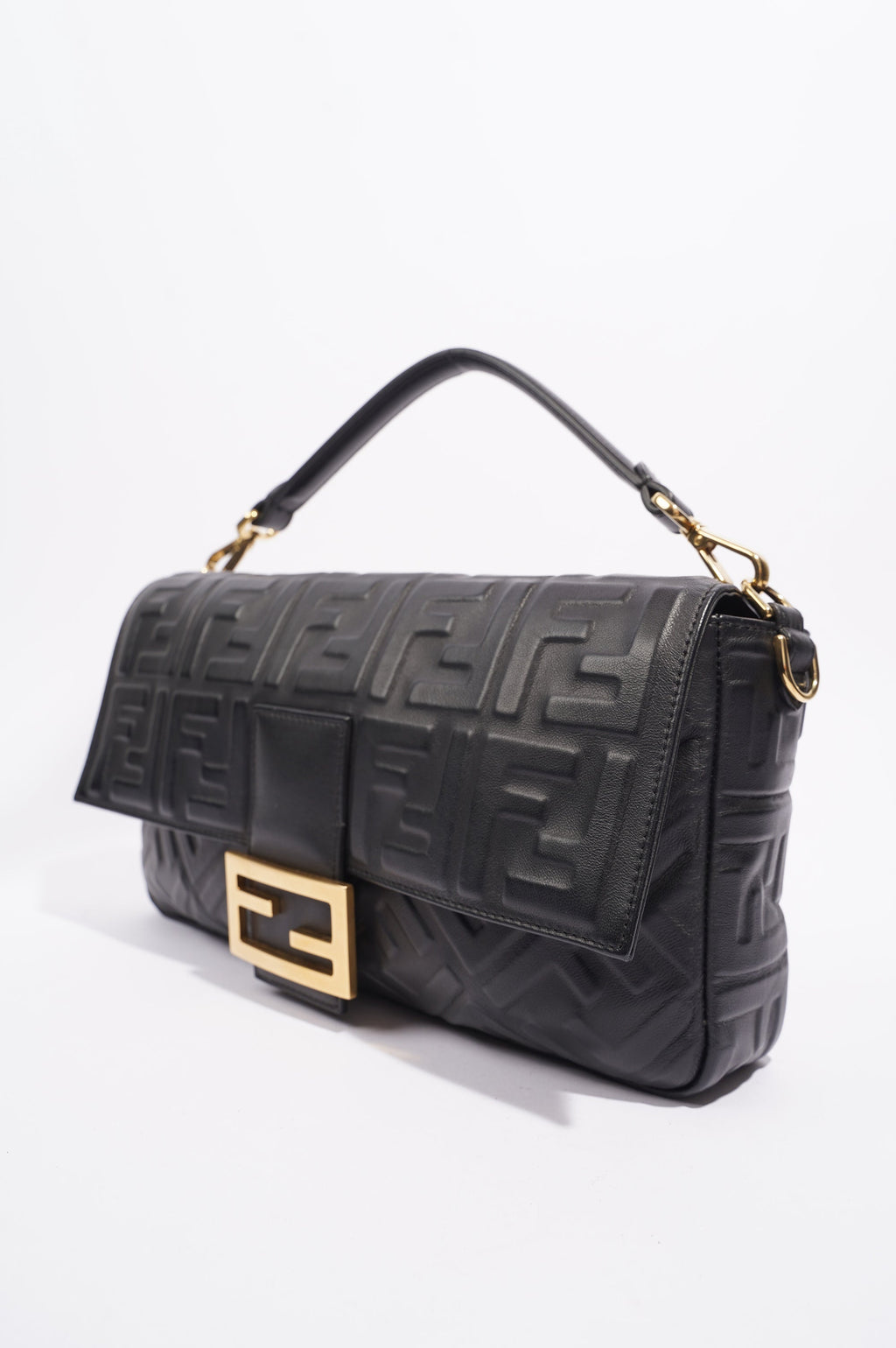 Fendi Womens Embossed F Baguette Black