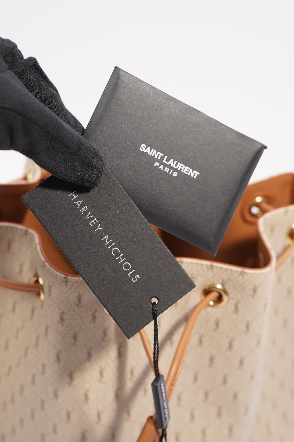 Saint Laurent Womens Bucket Bag Beige / Brown Canvas / Leather