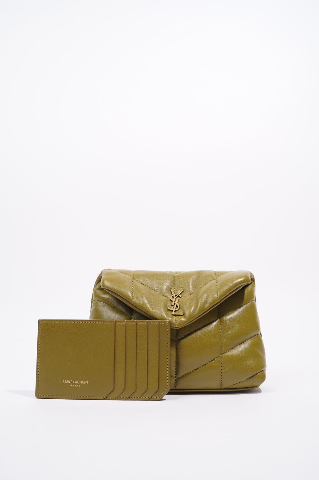 Saint Laurent Womens Puffer Pouch Olive