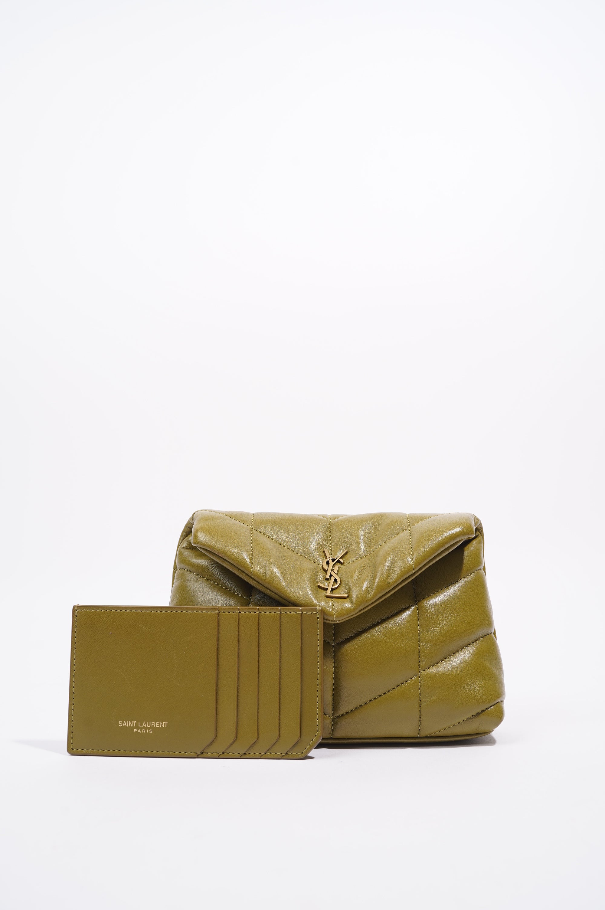 Saint Laurent Womens Puffer Pouch Olive