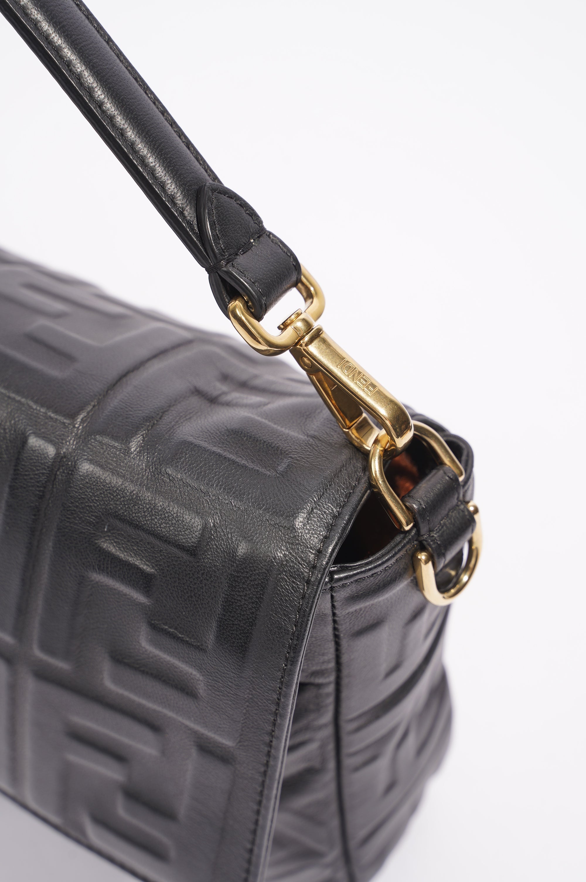 Fendi Womens Embossed F Baguette Black