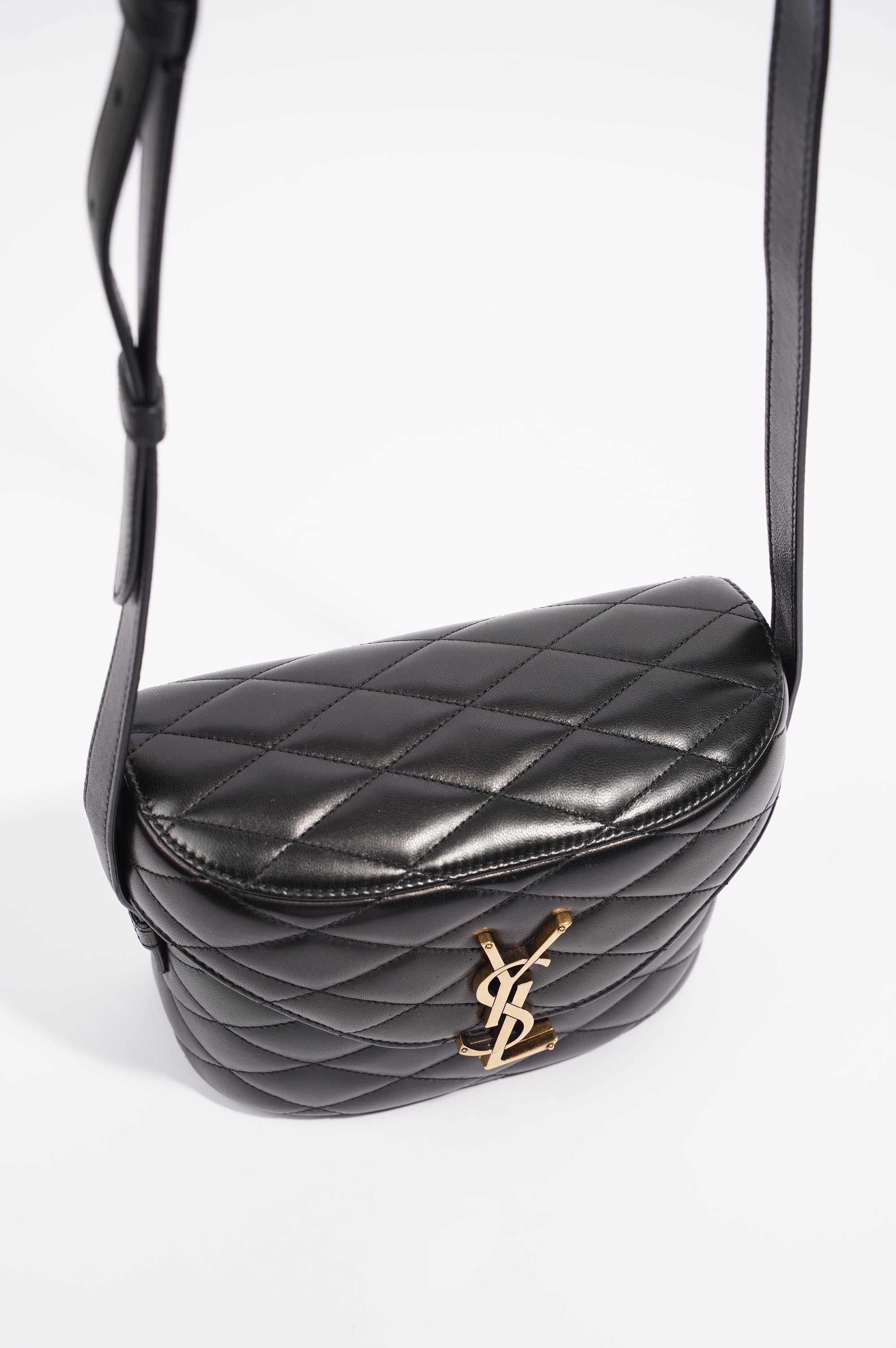 Saint Laurent Womens June Quilted Box Bag Black Leather