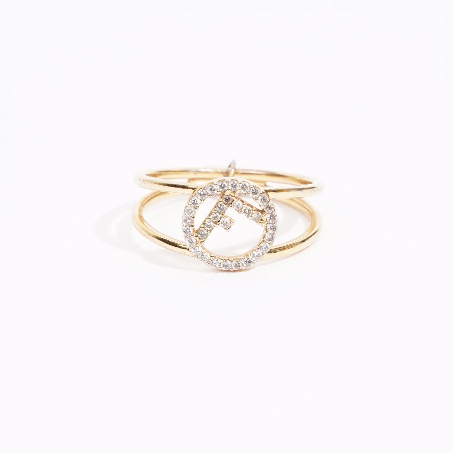 Fendi Womens F Signature Ring Brass 59