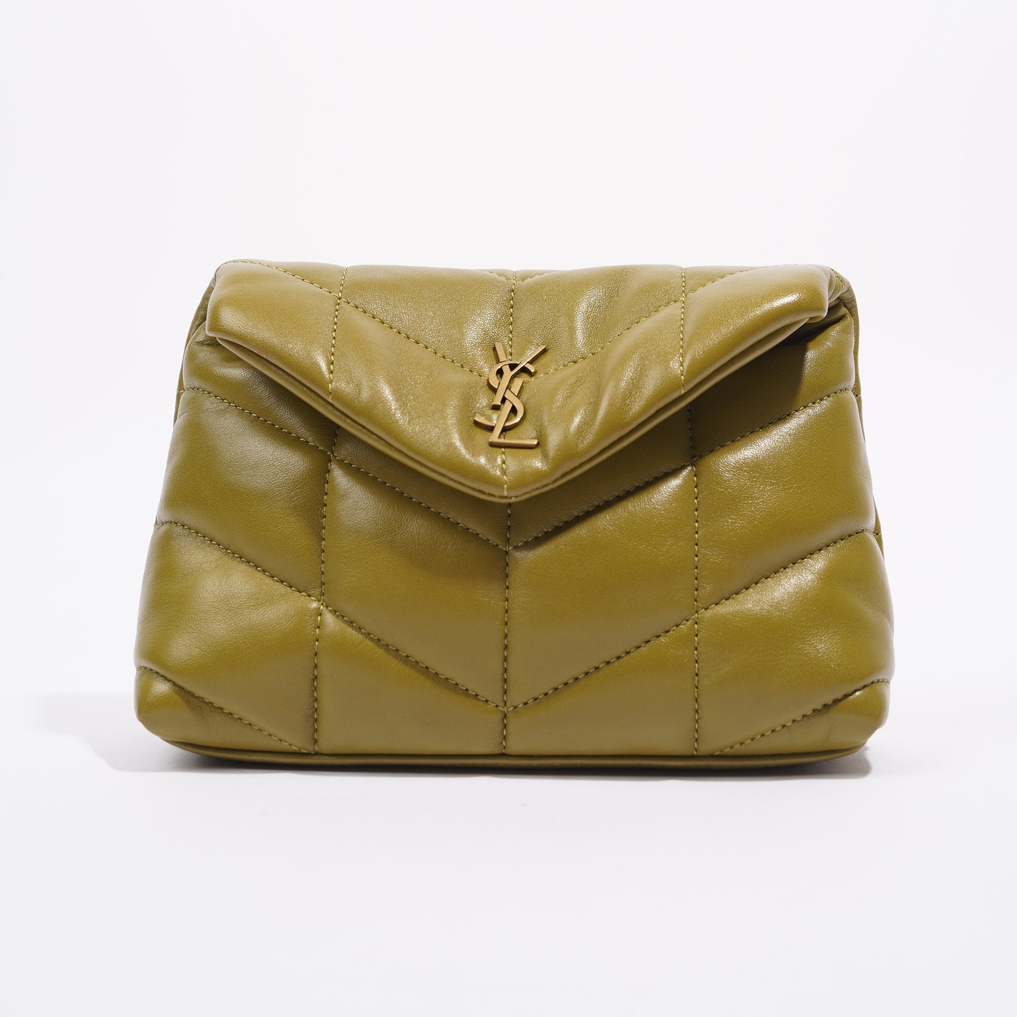 Saint Laurent Womens Puffer Pouch Olive