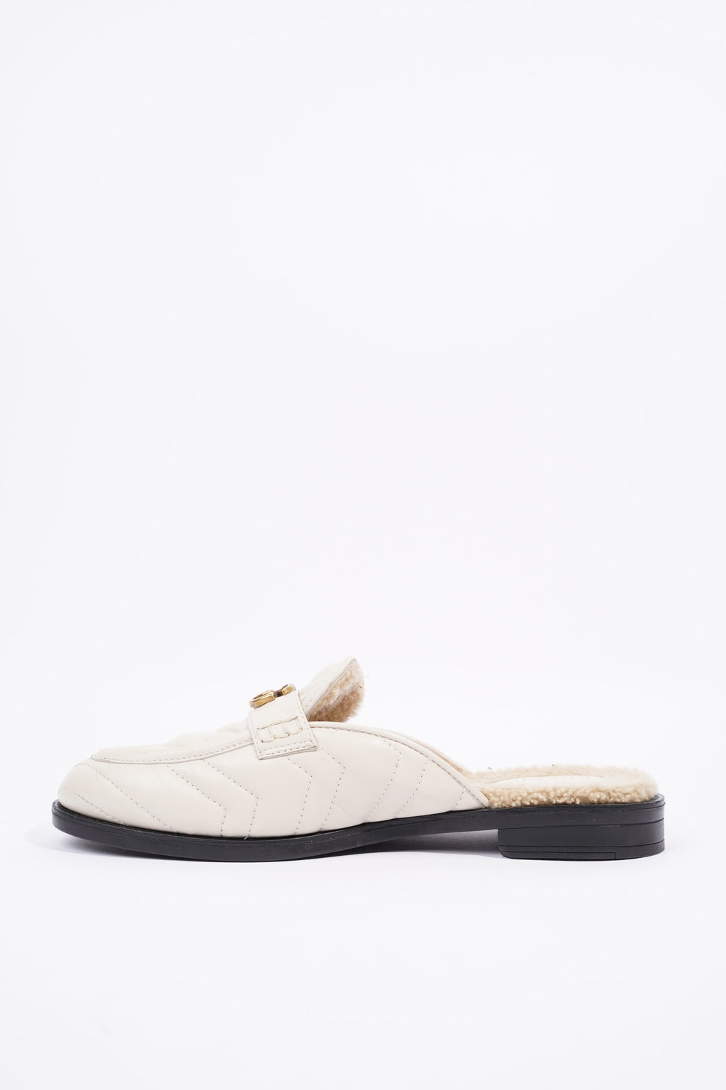 Gucci Womens Shearing Lined Princetown Mules Off White EU 39 / UK 6