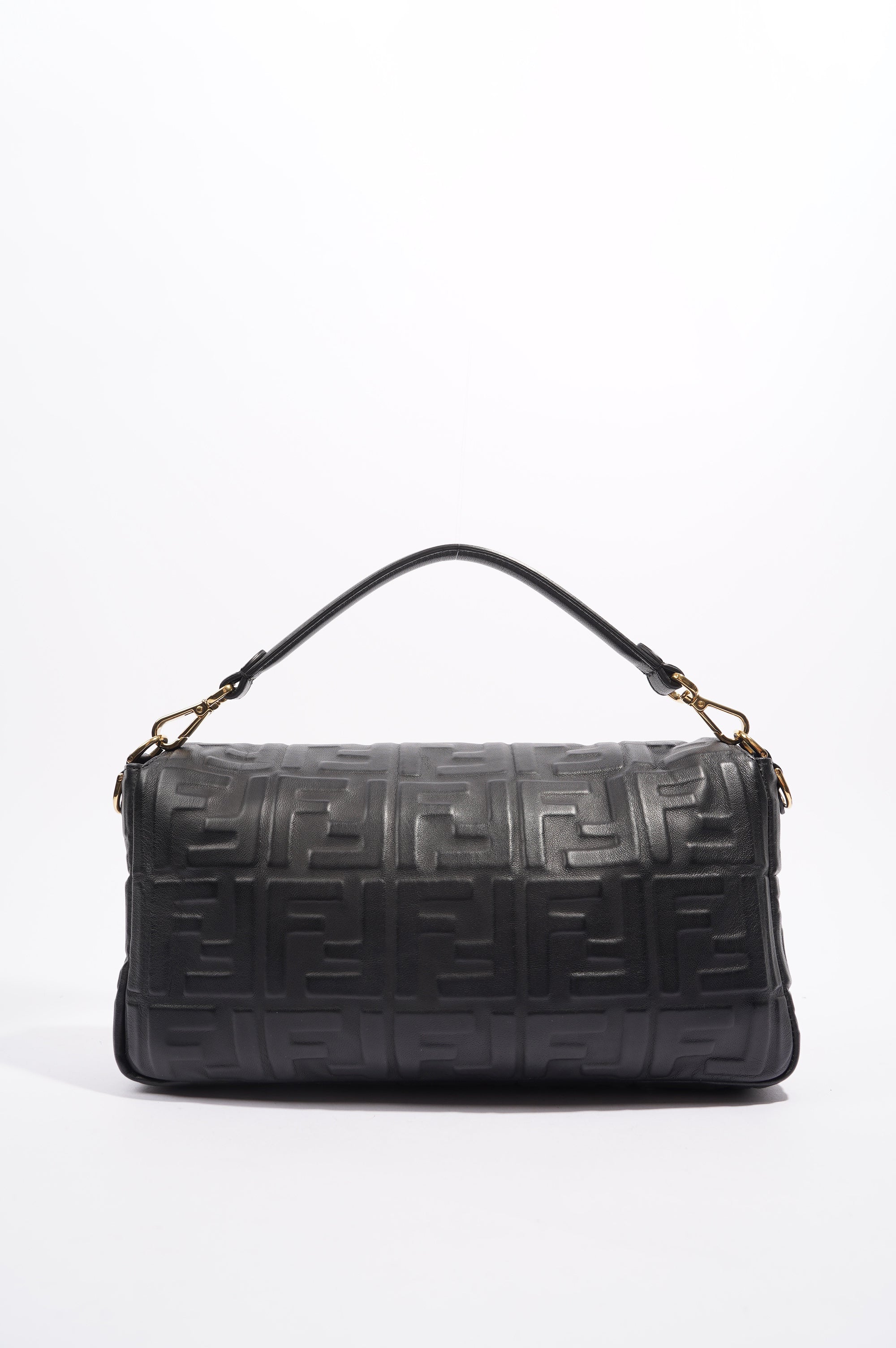 Fendi Womens Embossed F Baguette Black