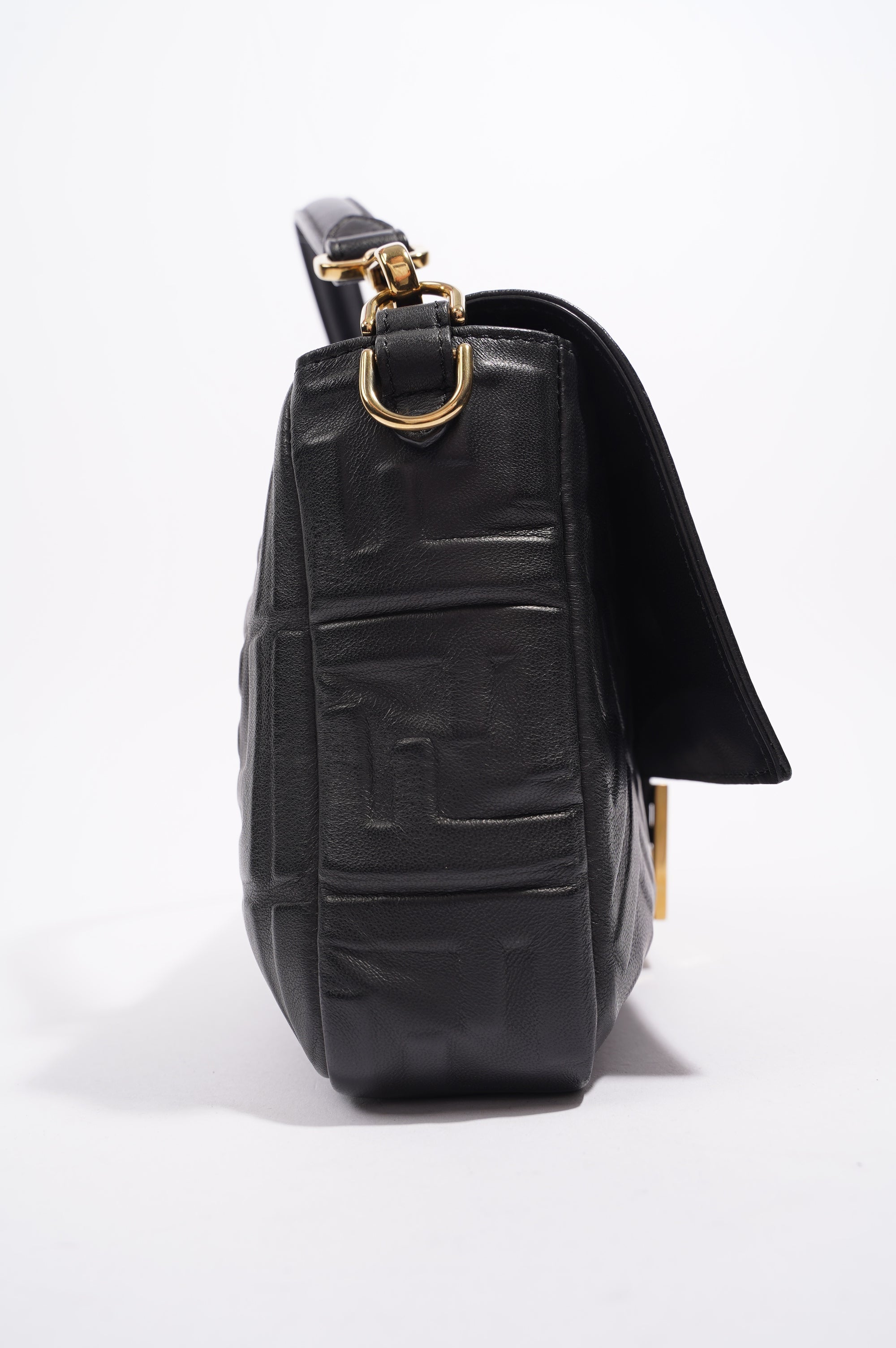 Fendi Womens Embossed F Baguette Black