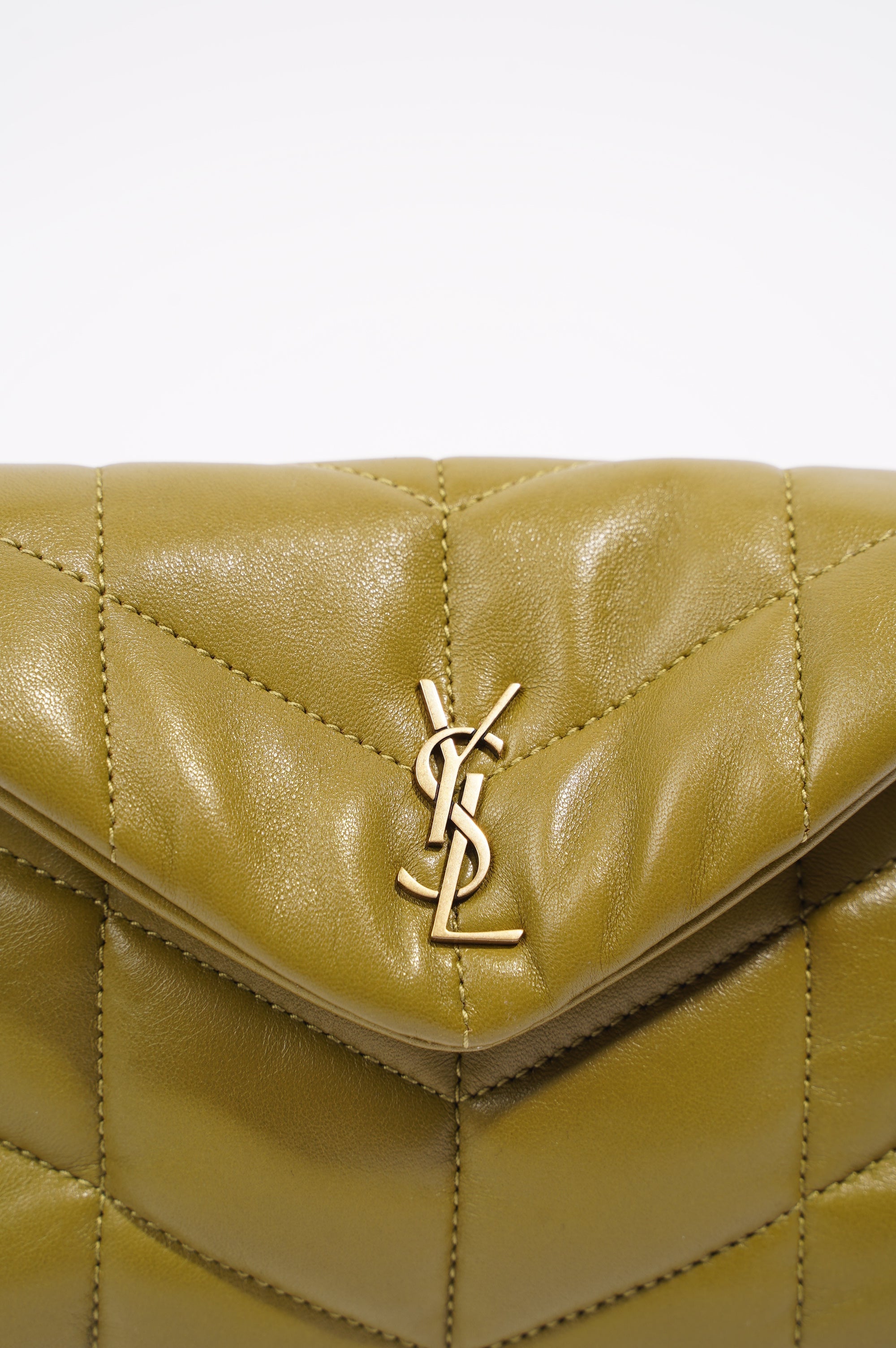 Saint Laurent Womens Puffer Pouch Olive