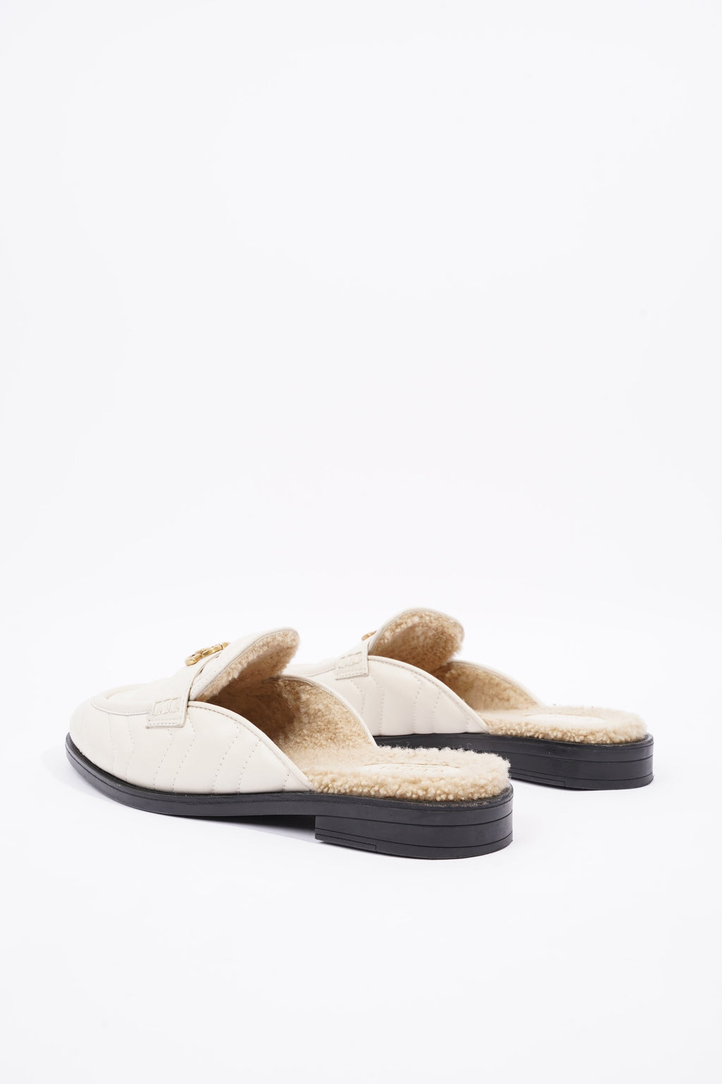 Gucci Womens Shearing Lined Princetown Mules Off White EU 39 / UK 6