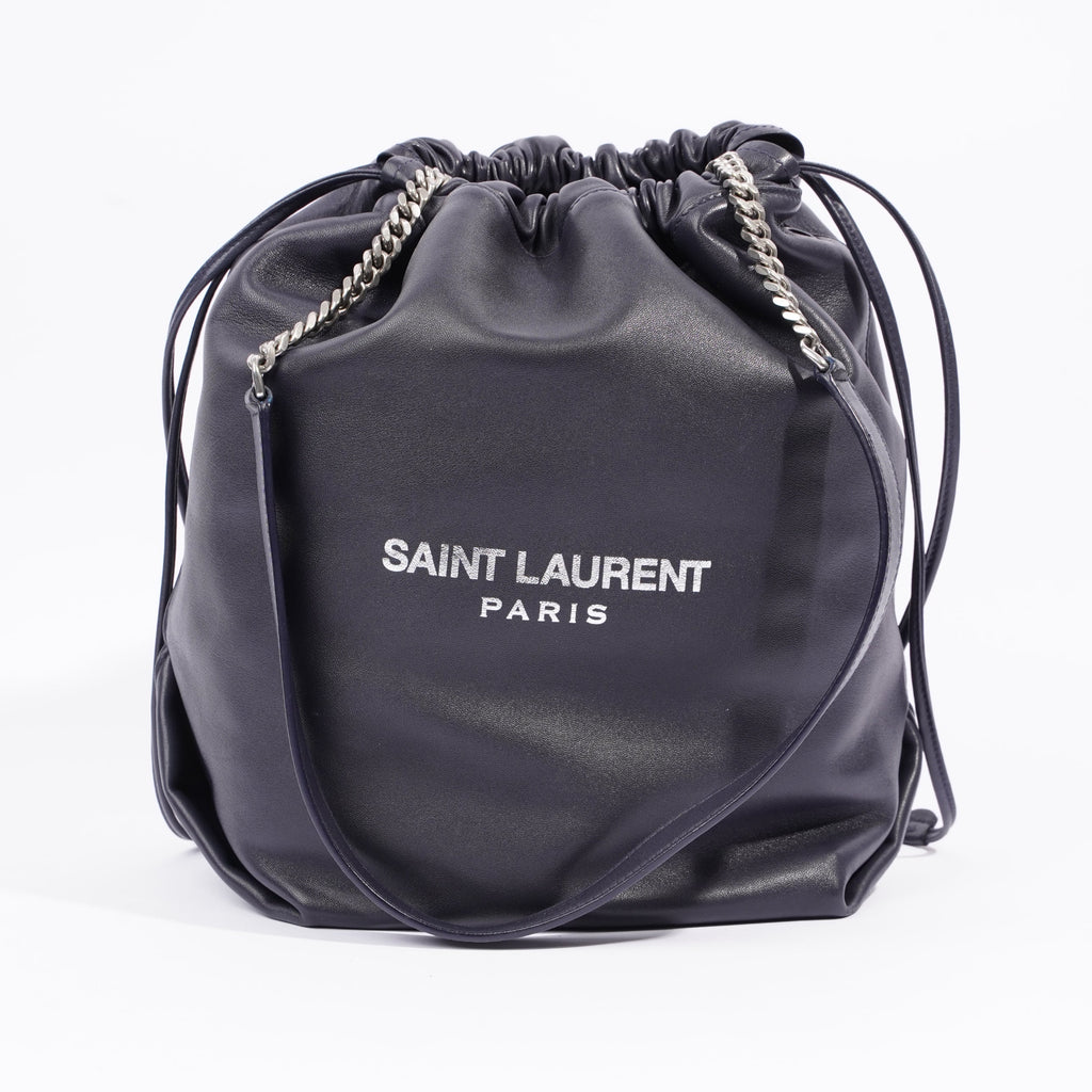 Saint Laurent Womens Teddy Bucket Bag Navy Leather