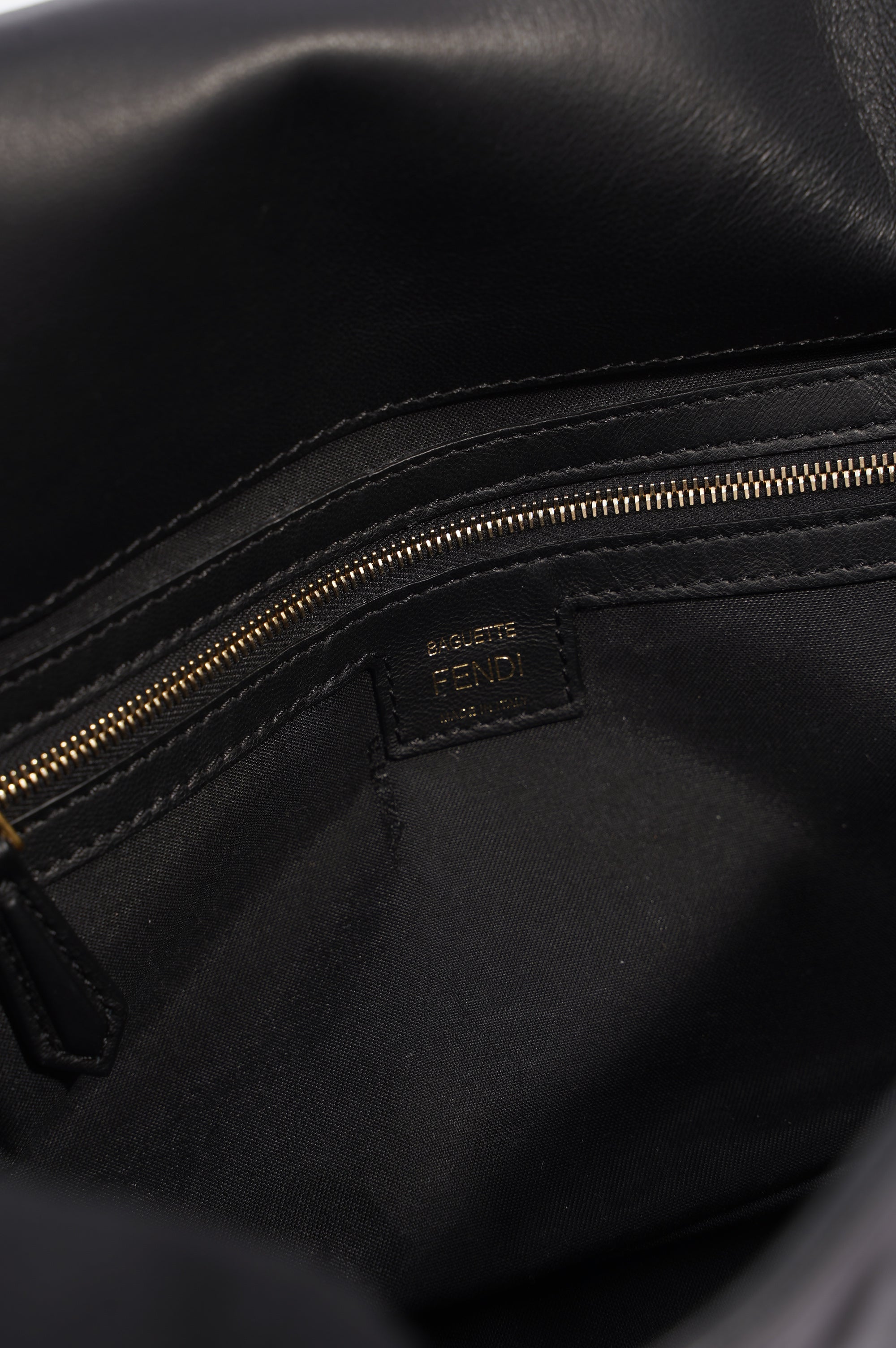 Fendi Womens Embossed F Baguette Black