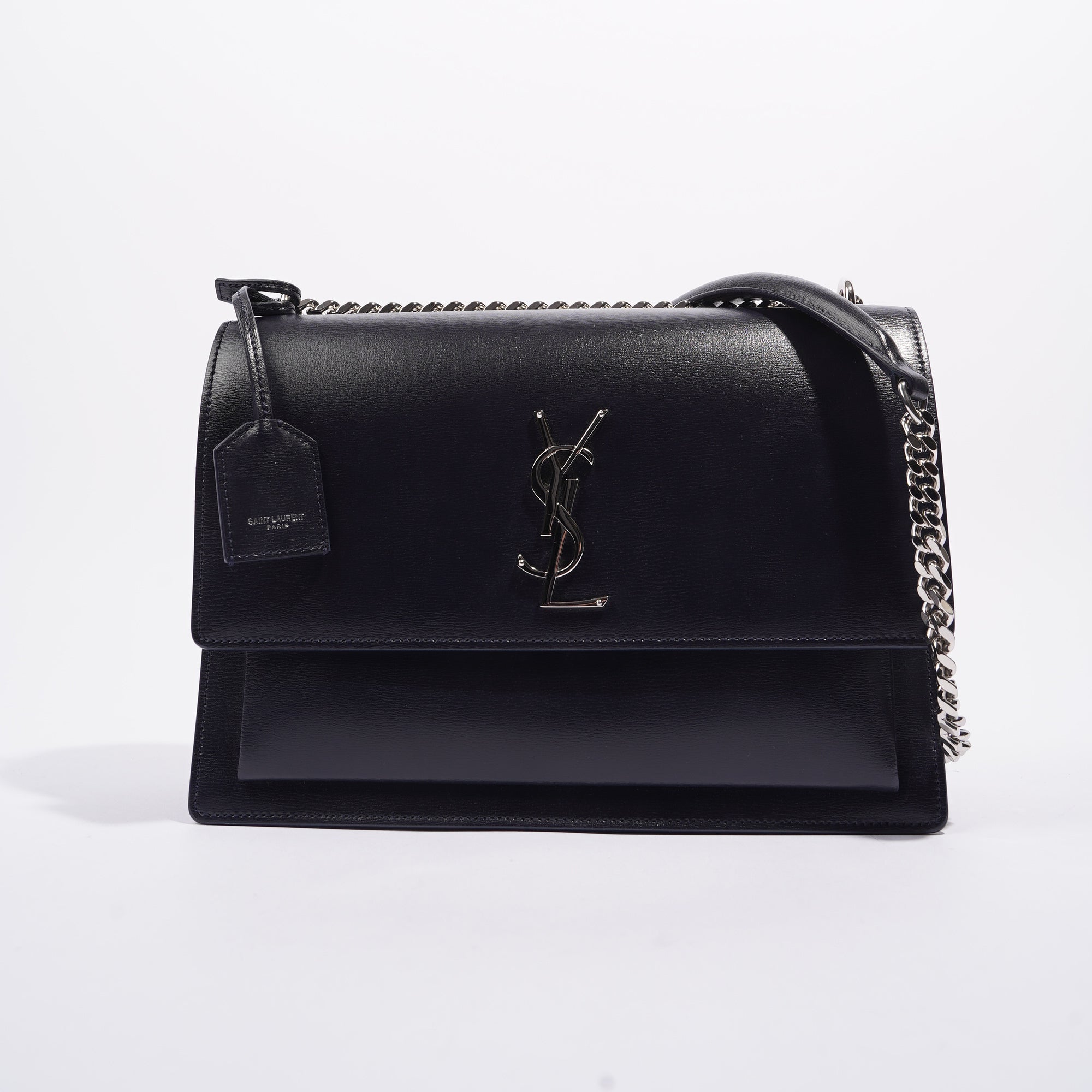 Saint Laurent Womens Sunset Chain Bag Navy / Silver Large