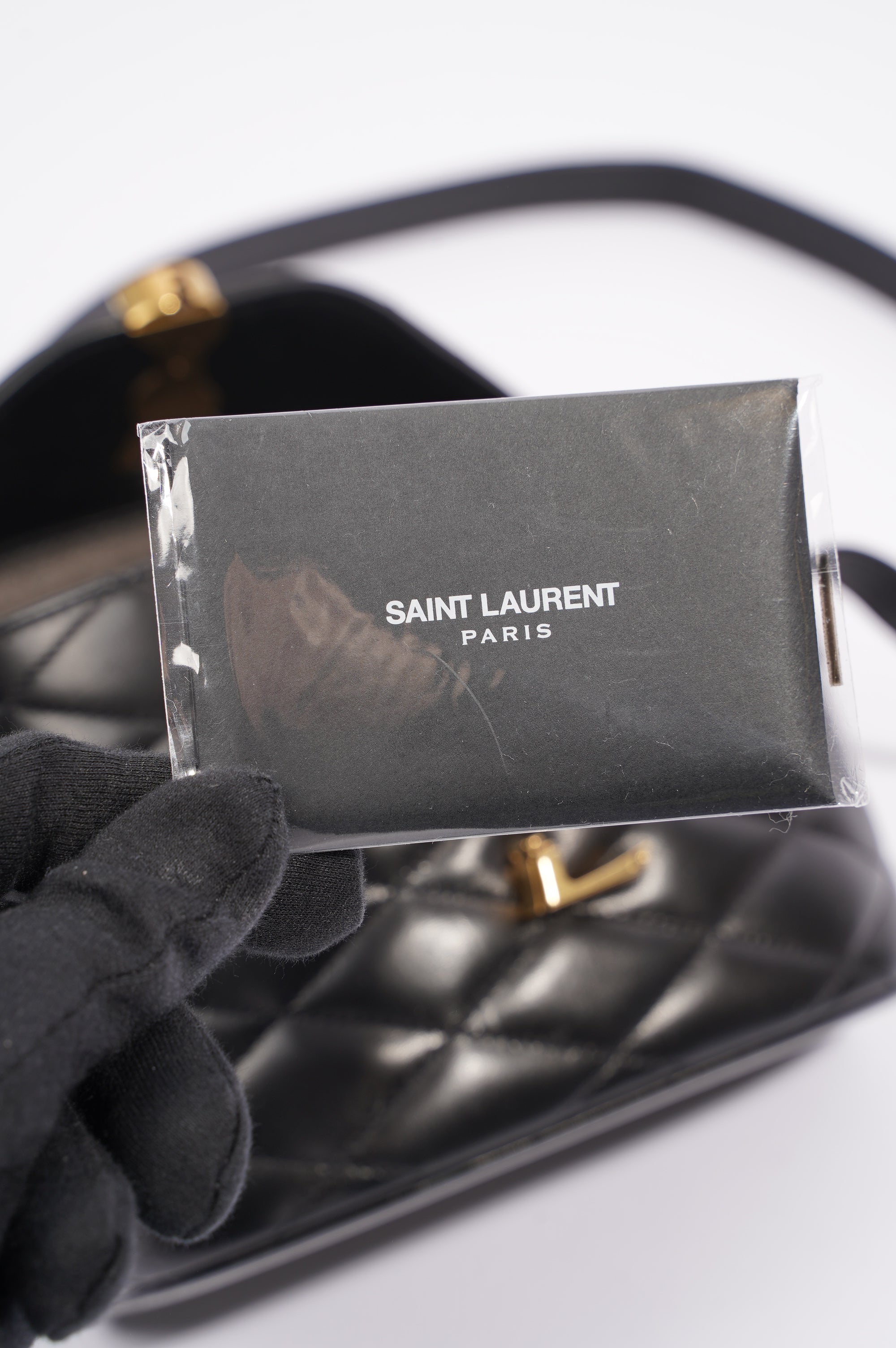 Saint Laurent Womens June Quilted Box Bag Black Leather