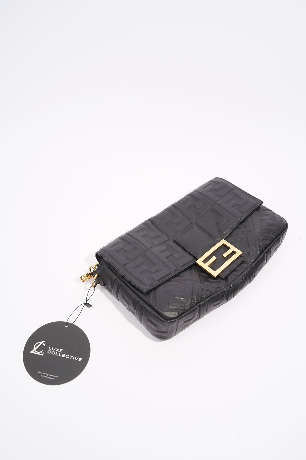 Fendi Womens Embossed F Baguette Black