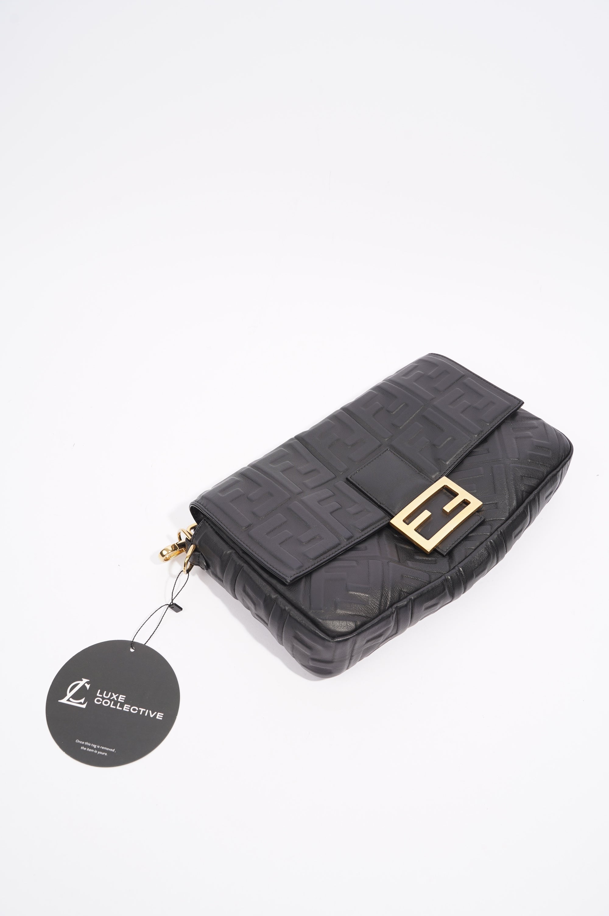 Fendi Womens Embossed F Baguette Black