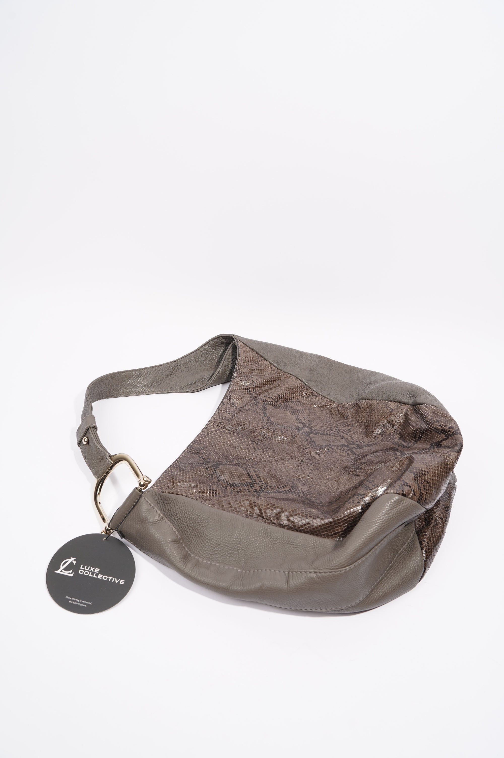Gucci Womens Python Hobo Bag Grey