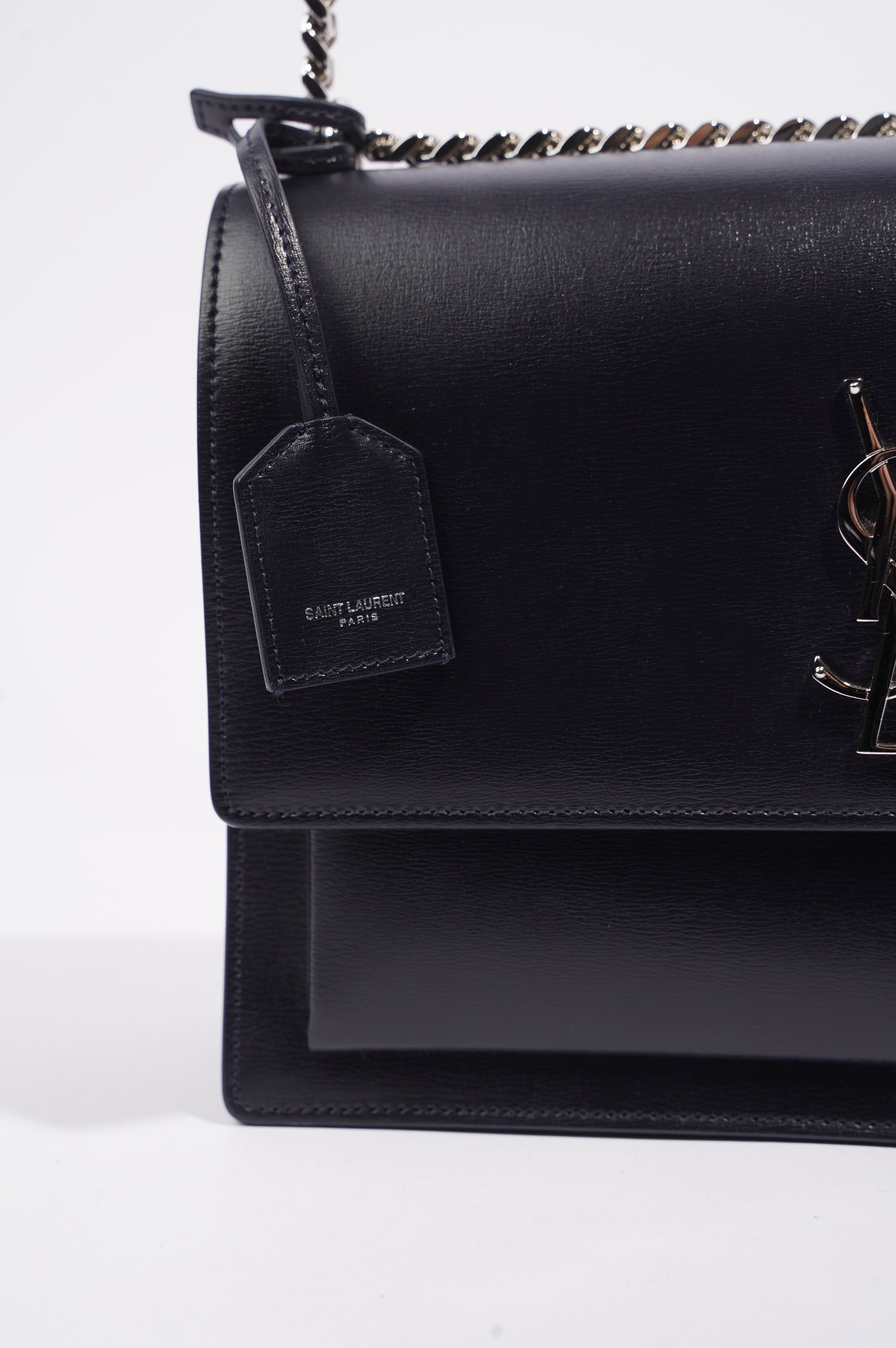 Saint Laurent Womens Sunset Chain Bag Navy / Silver Large