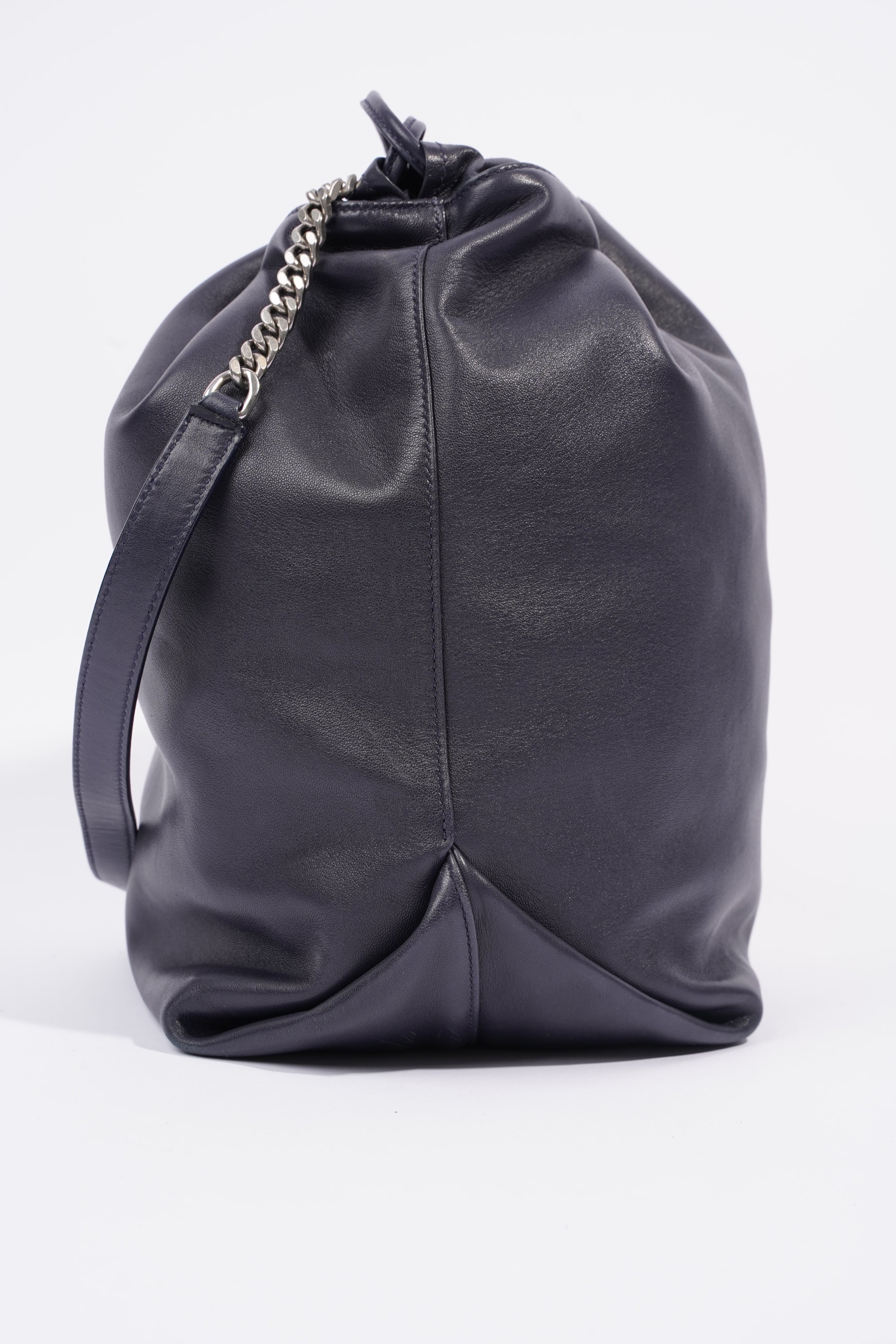 Saint Laurent Womens Teddy Bucket Bag Navy Leather
