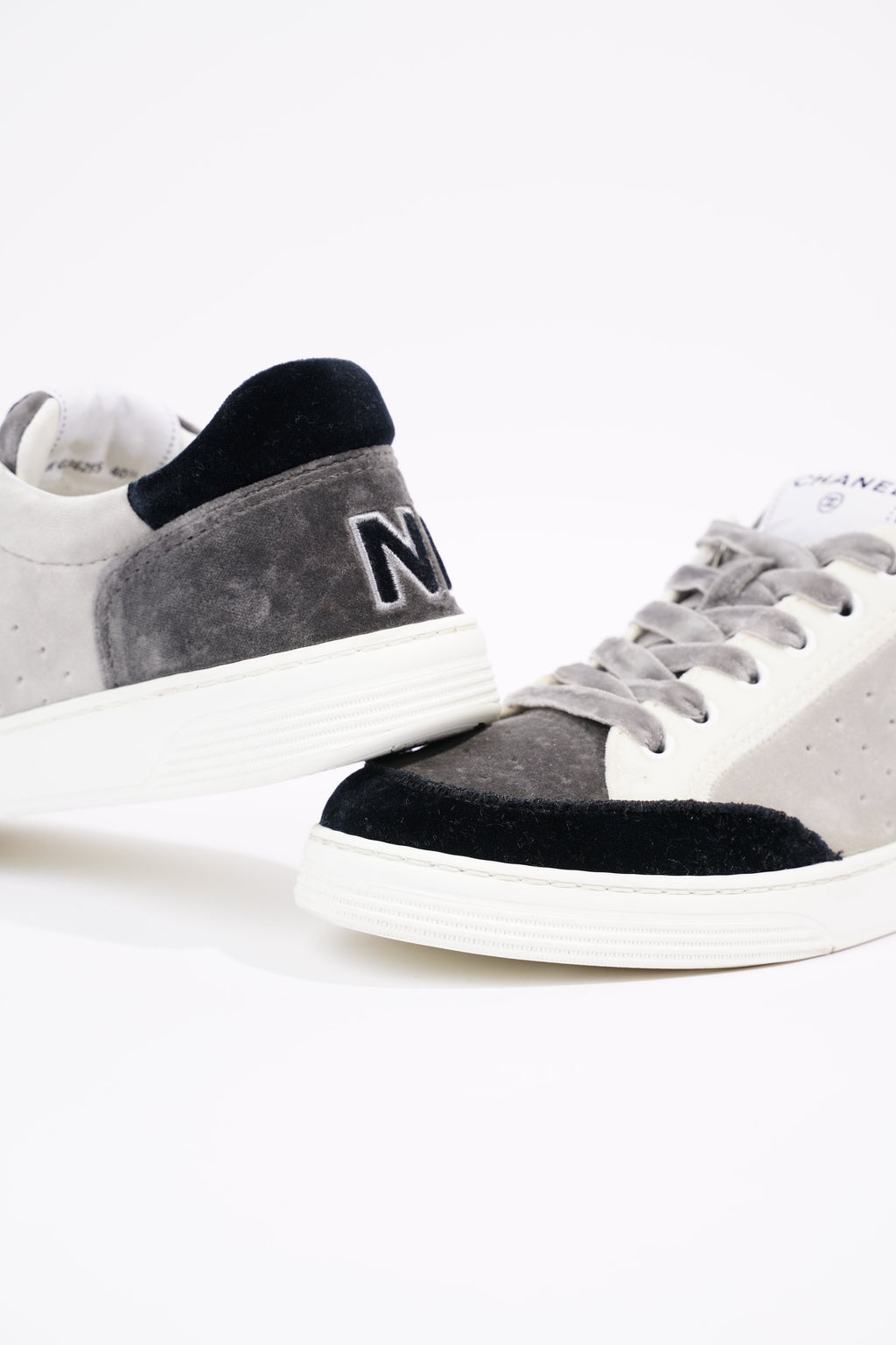 Chanel Womens Low Top Sneakers Grey / Navy / Cream EU 40.5 / UK 7.5