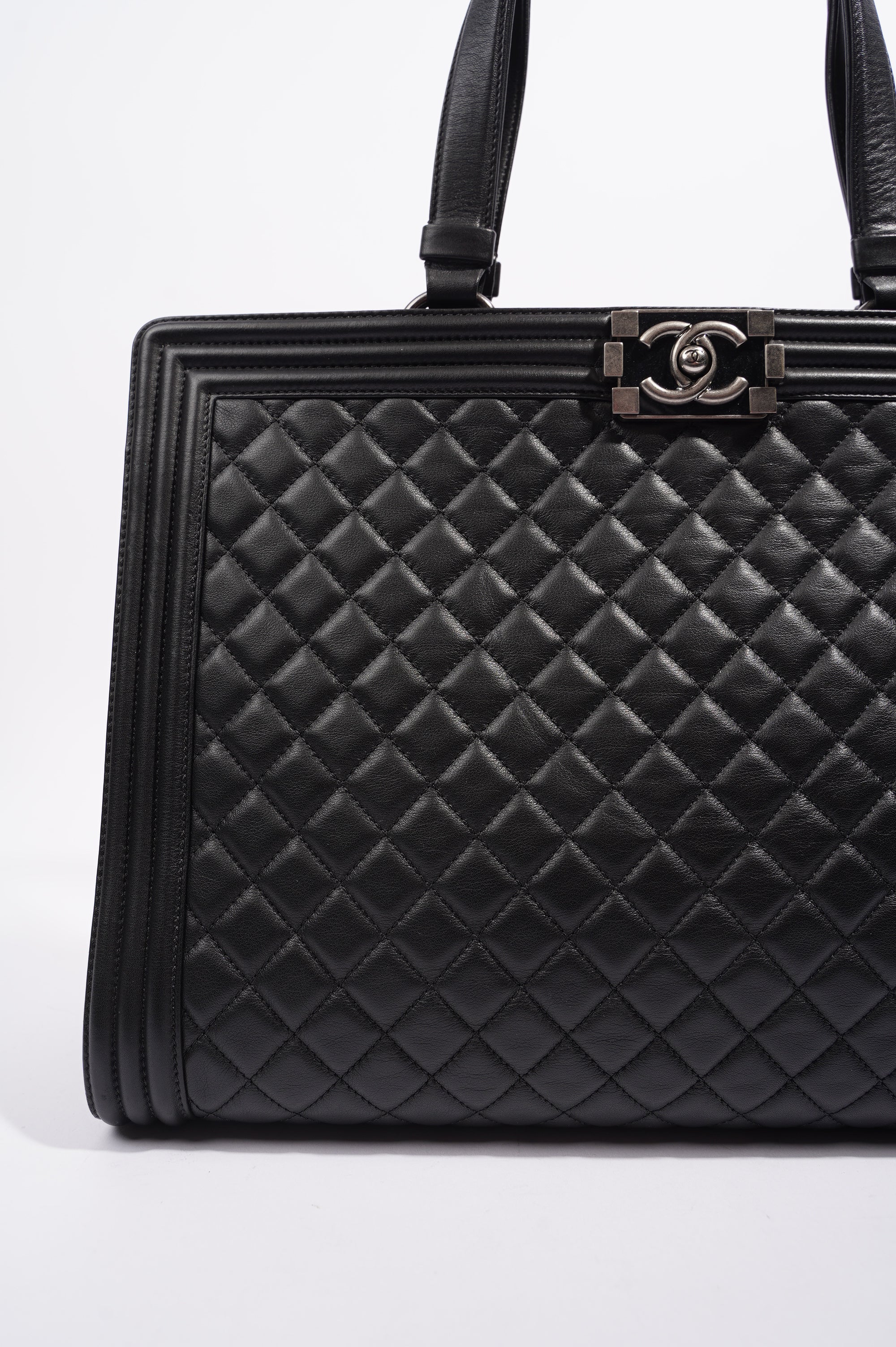 Chanel Womens Lambskin Leather Boy Shopping Tote Black