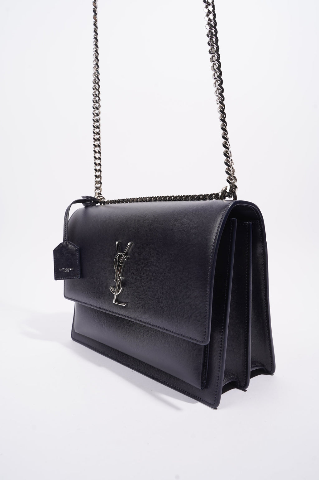 Saint Laurent Womens Sunset Chain Bag Navy / Silver Large