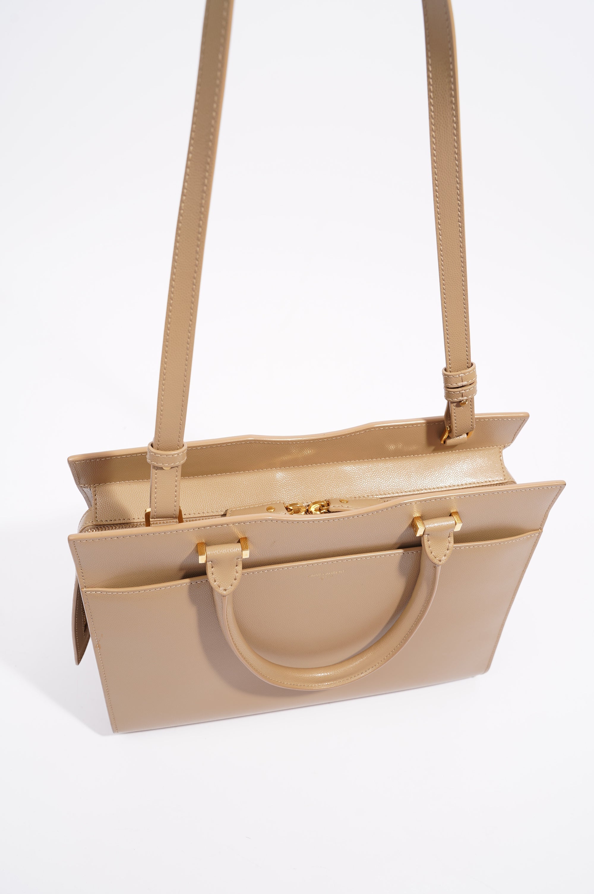Saint Laurent Womens Uptown Tote Beige Small