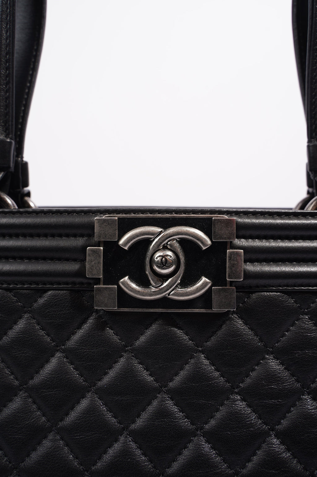Chanel Womens Lambskin Leather Boy Shopping Tote Black