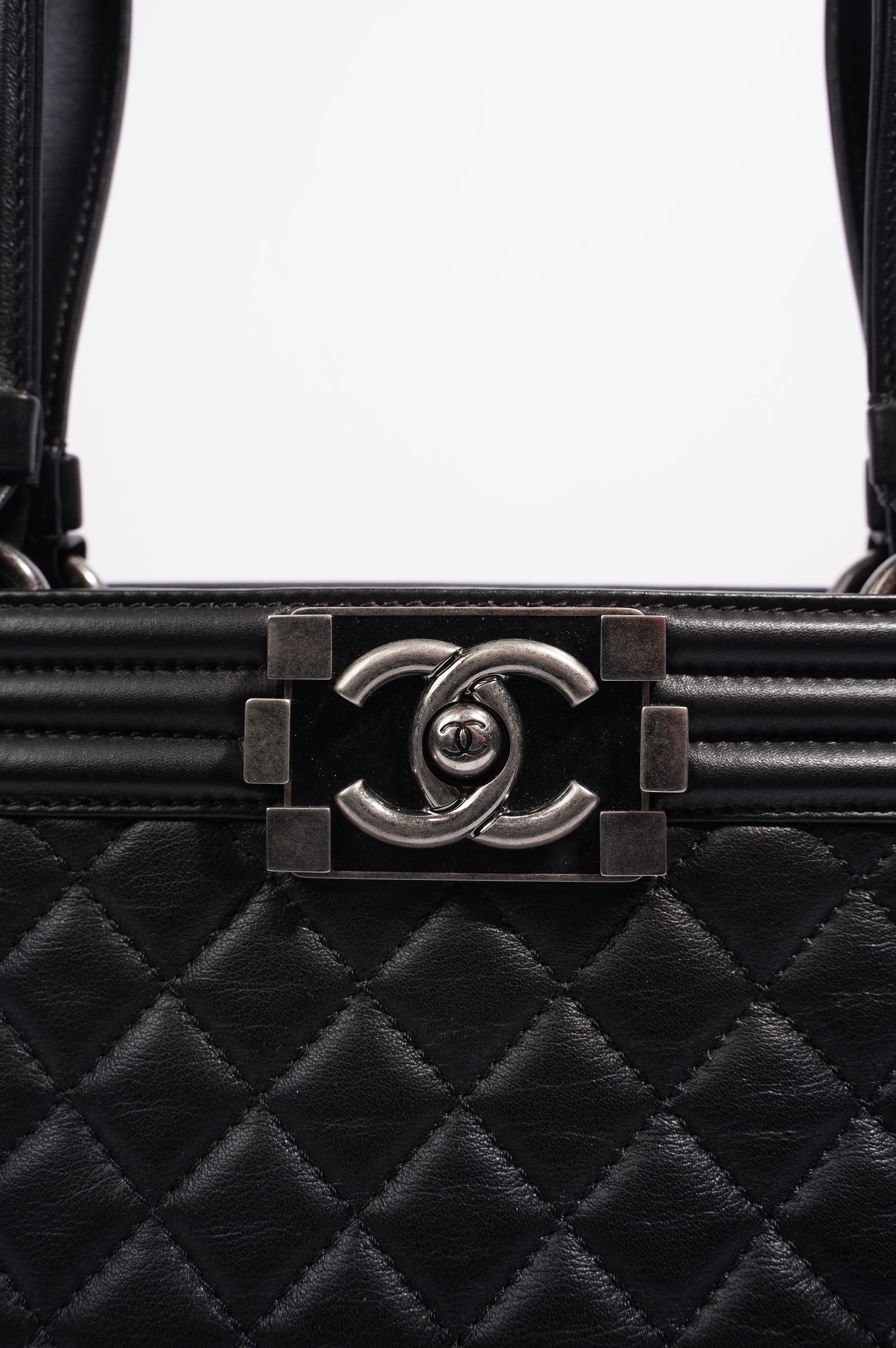 Chanel Womens Lambskin Leather Boy Shopping Tote Black