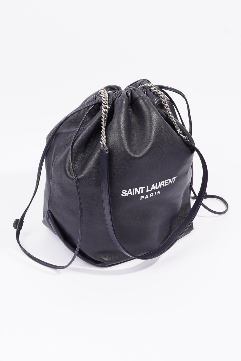 Saint Laurent Womens Teddy Bucket Bag Navy Leather