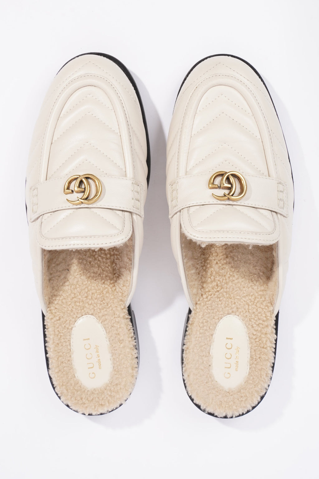 Gucci Womens Shearing Lined Princetown Mules Off White EU 39 / UK 6