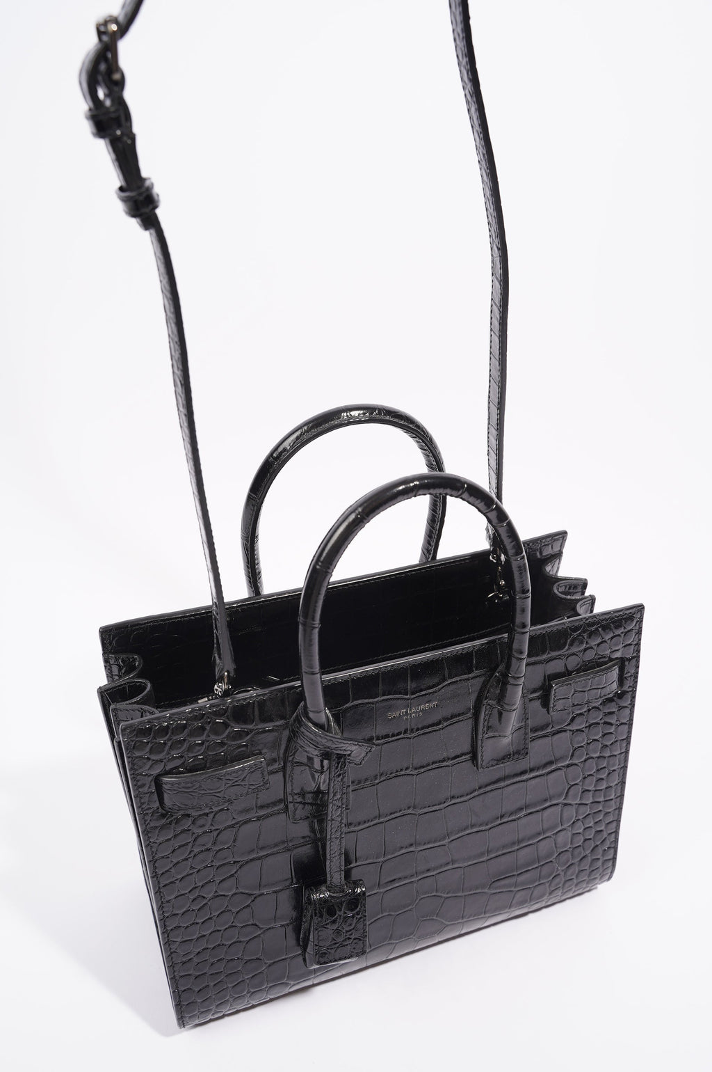 Saint Laurent Womens Sac De Jour Black Croc Baby