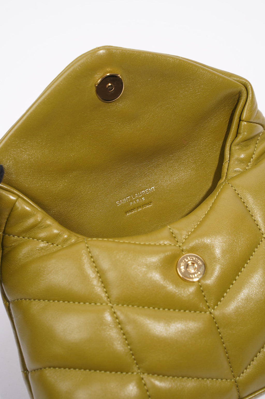 Saint Laurent Womens Puffer Pouch Olive
