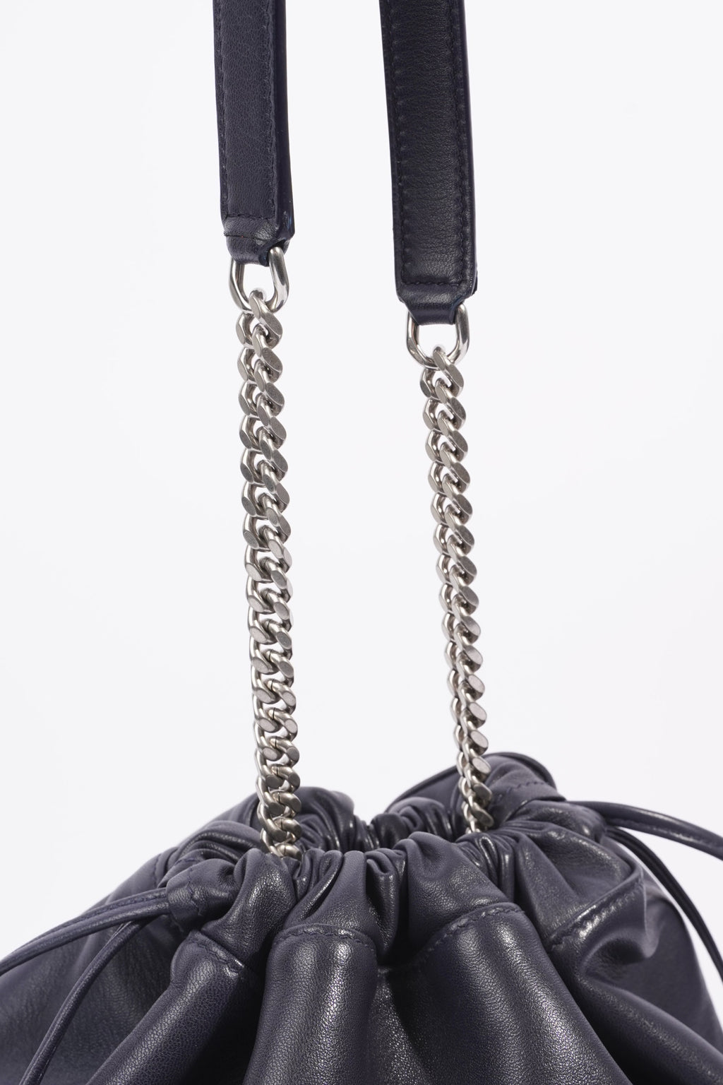 Saint Laurent Womens Teddy Bucket Bag Navy Leather