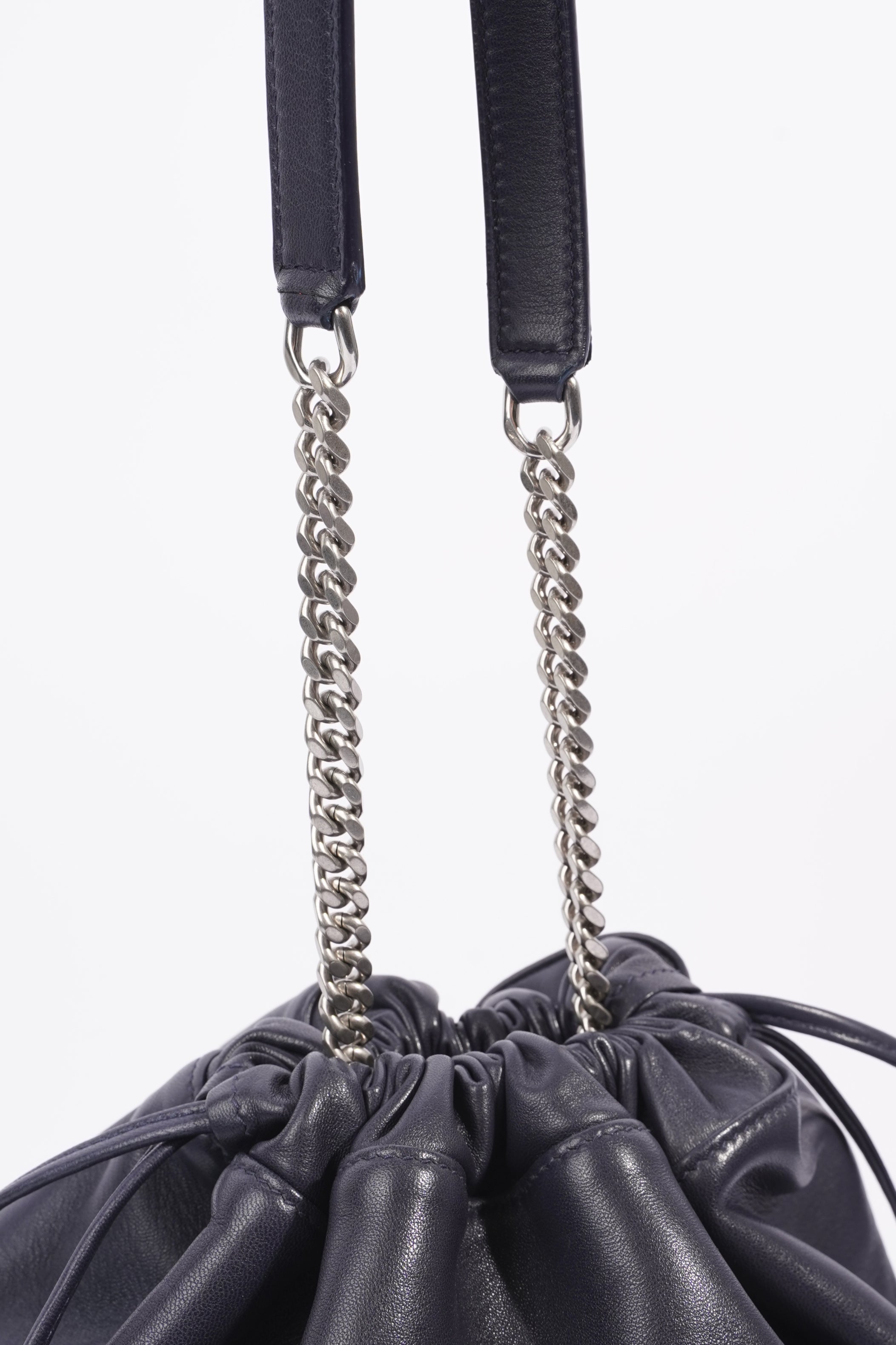 Saint Laurent Womens Teddy Bucket Bag Navy Leather