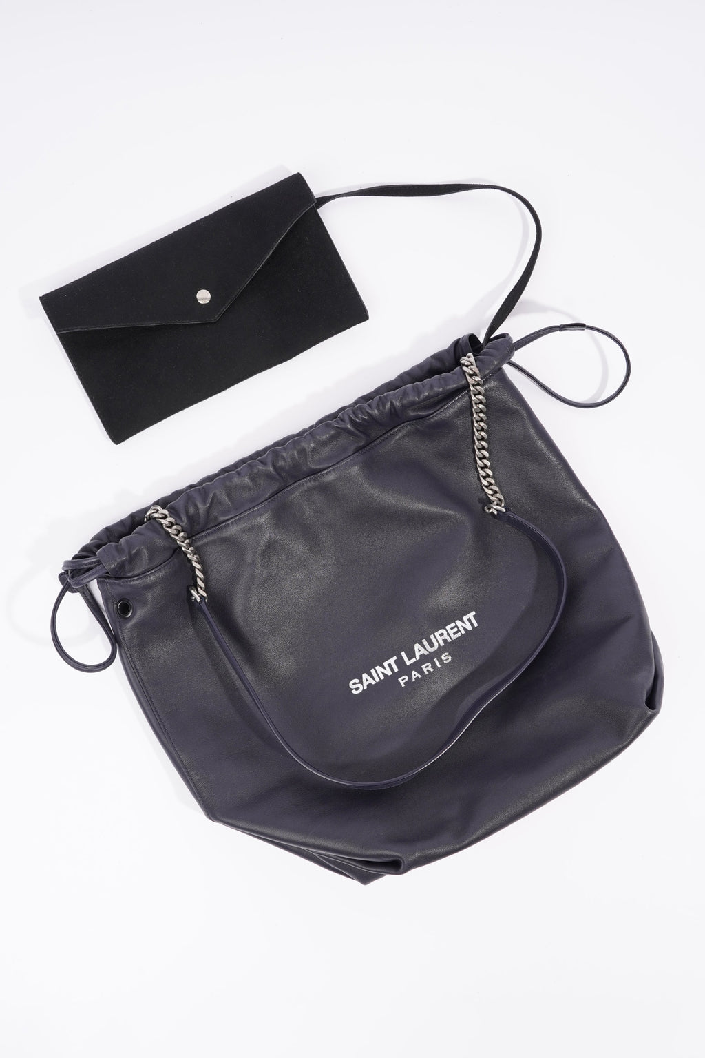 Saint Laurent Womens Teddy Bucket Bag Navy Leather