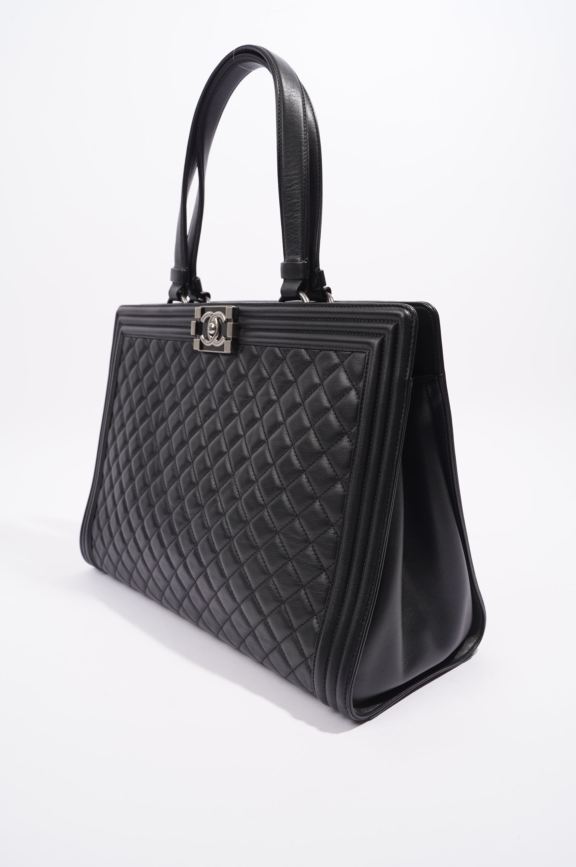 Chanel Womens Lambskin Leather Boy Shopping Tote Black