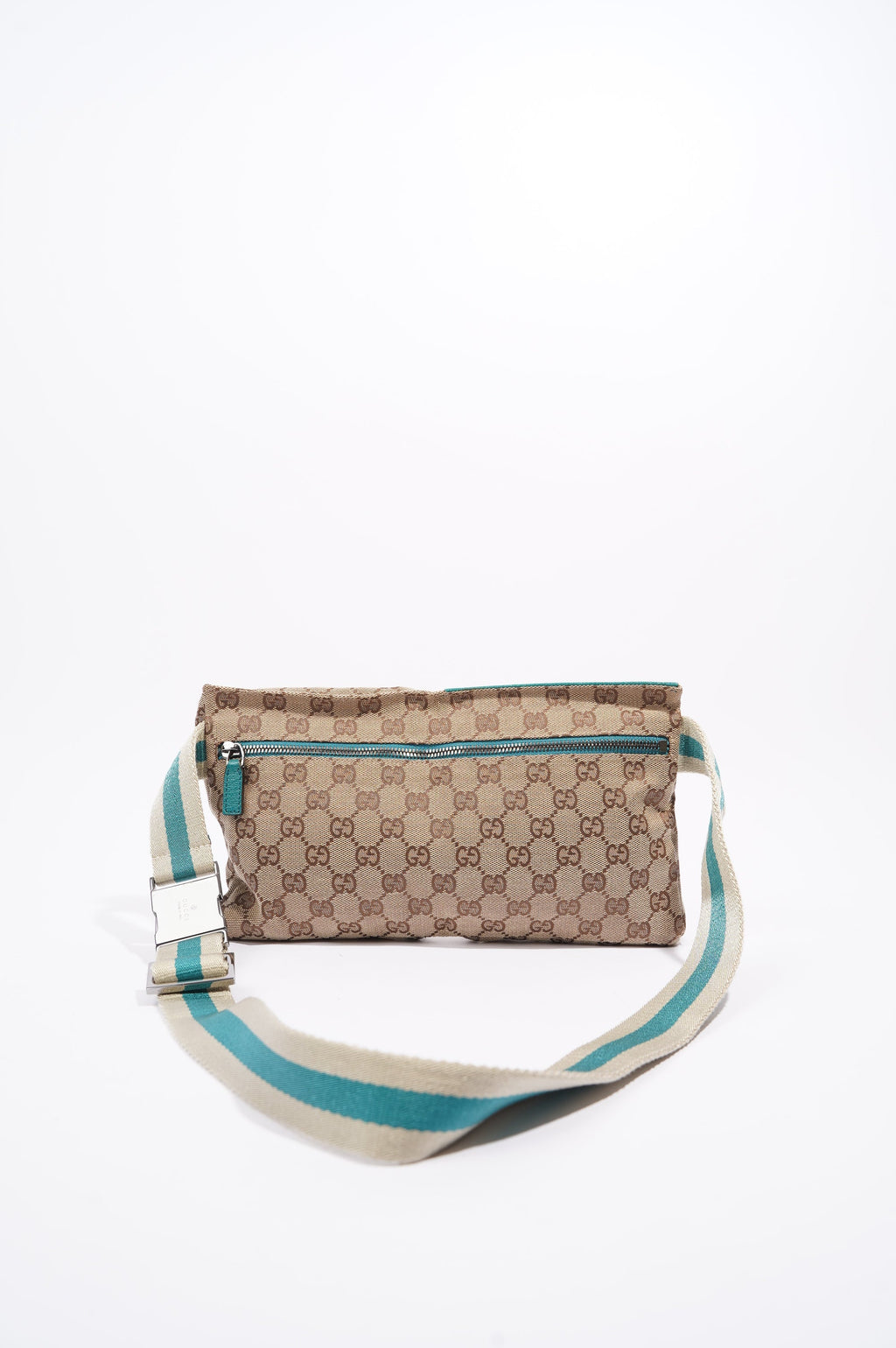 Gucci Womens Vintage GG Canvas Belt Bag Beige Teal