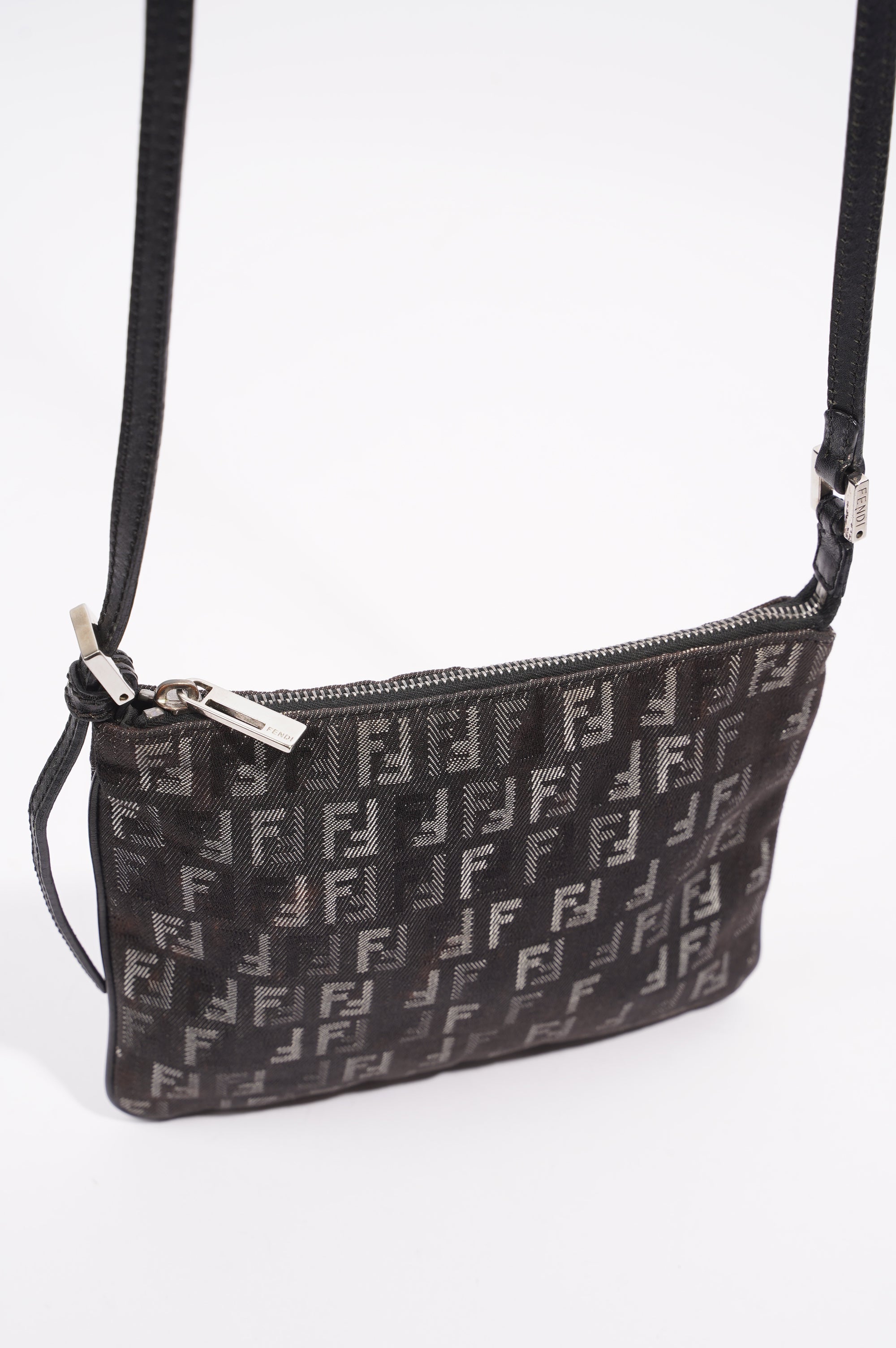 Fendi Womens Zucchino Bag Black Canvas
