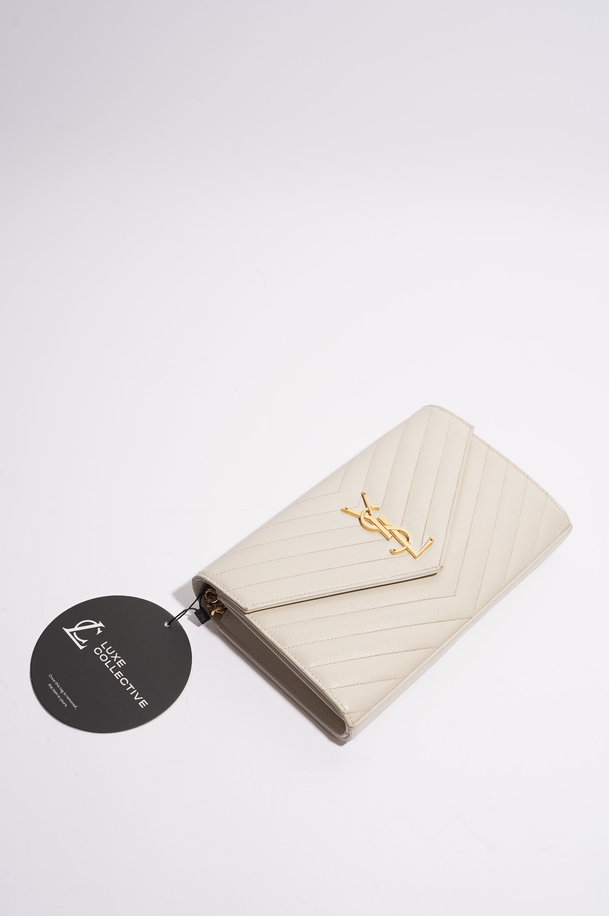Saint Laurent Cassandra Chain Wallet White / Gold