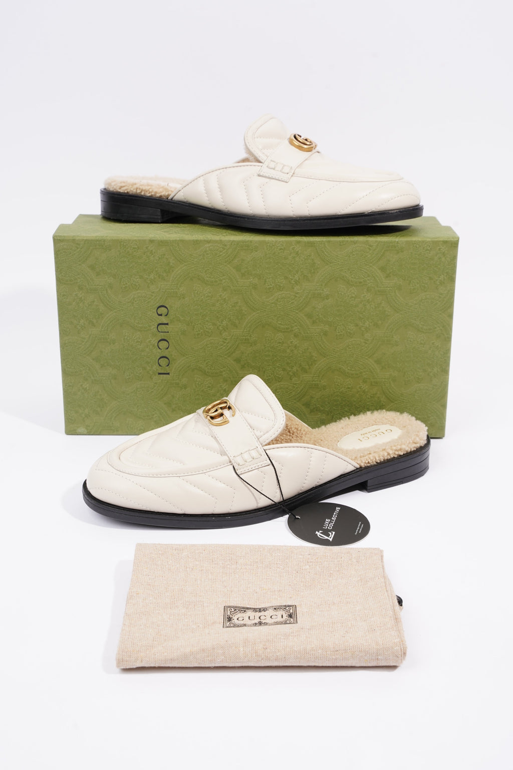 Gucci Womens Shearing Lined Princetown Mules Off White EU 39 / UK 6