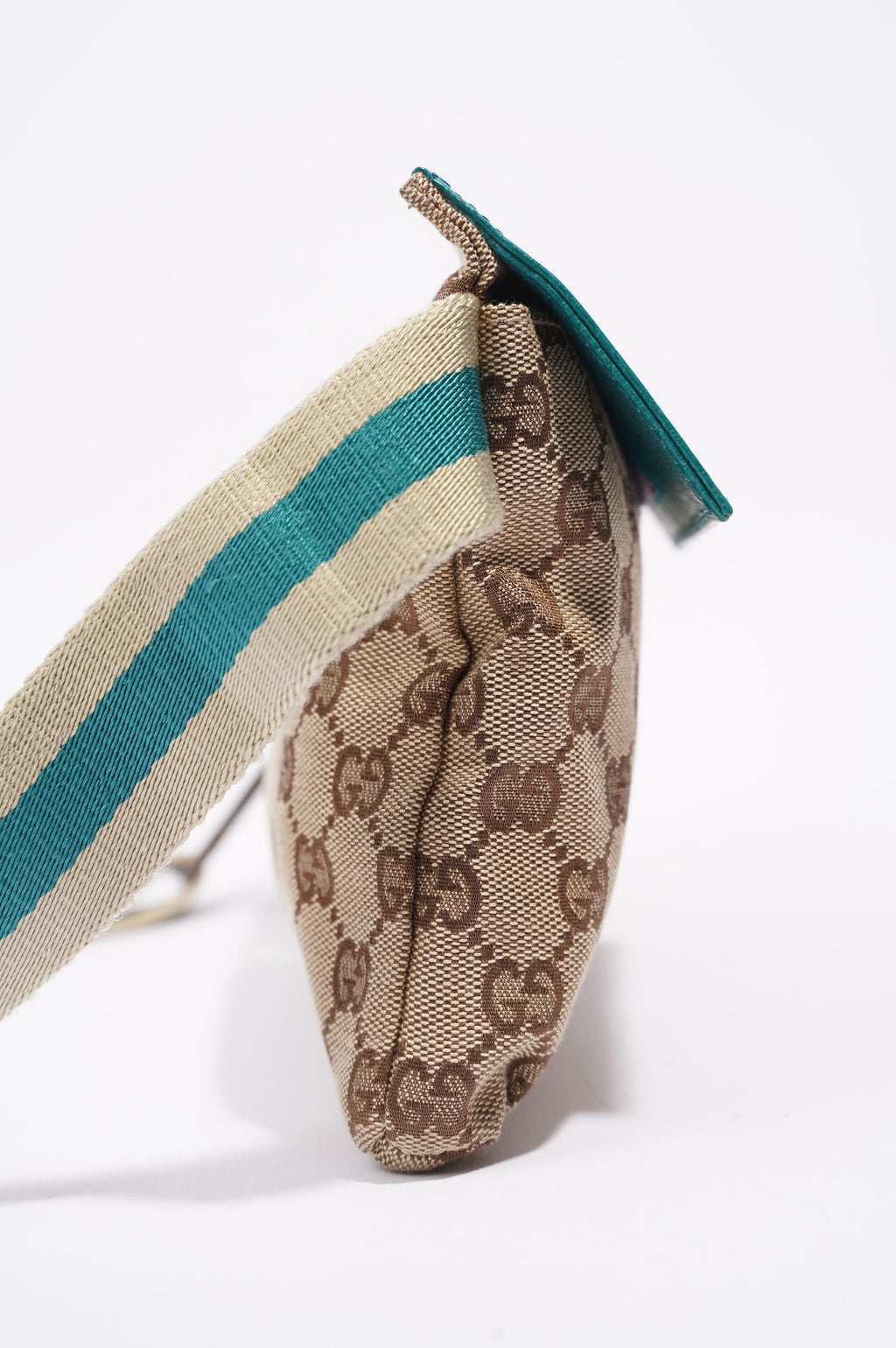 Gucci Womens Vintage GG Canvas Belt Bag Beige Teal