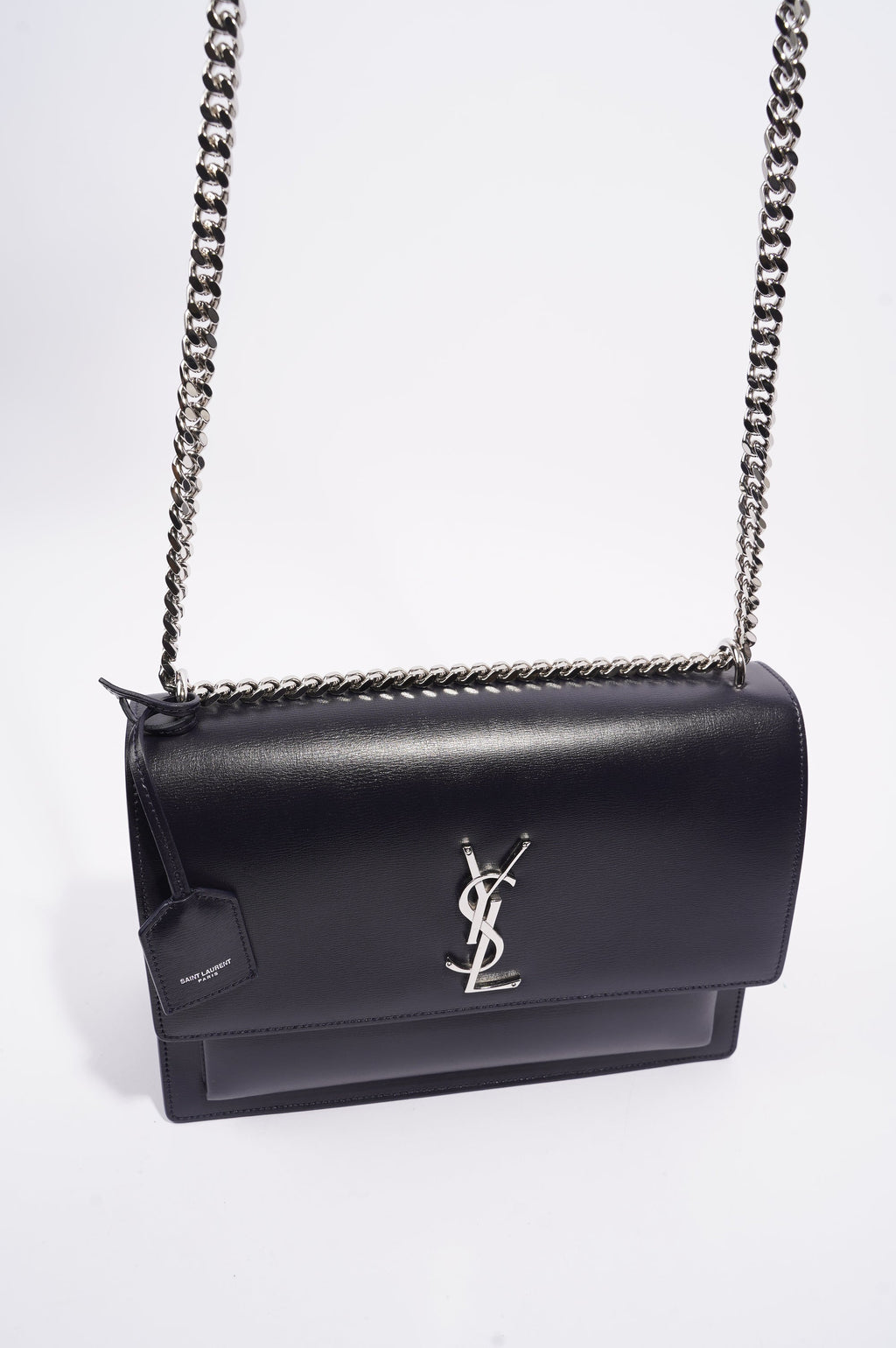Saint Laurent Womens Sunset Chain Bag Navy / Silver Large