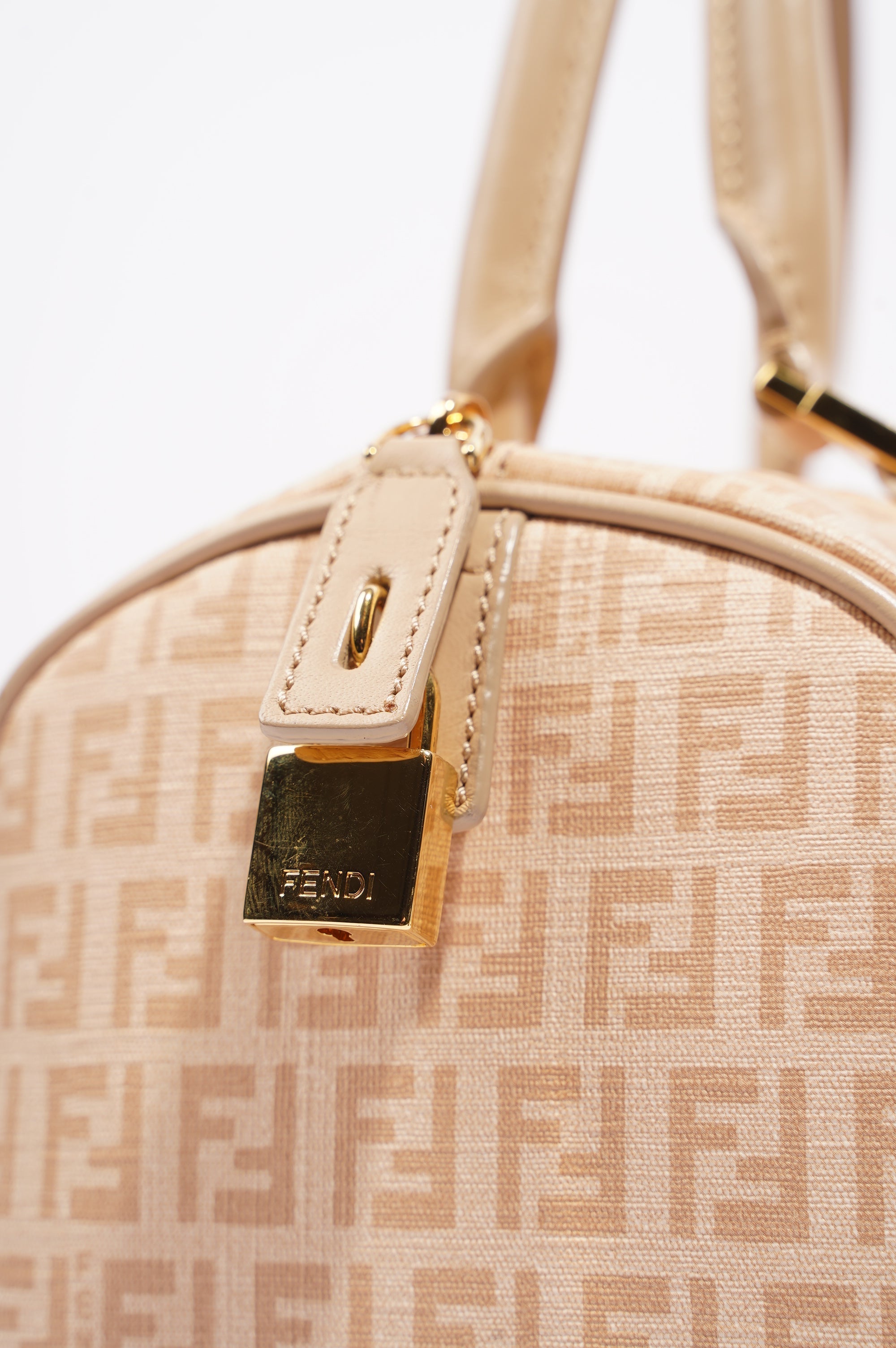 Fendi Womens Forever Bauletto Boston Bag Beige