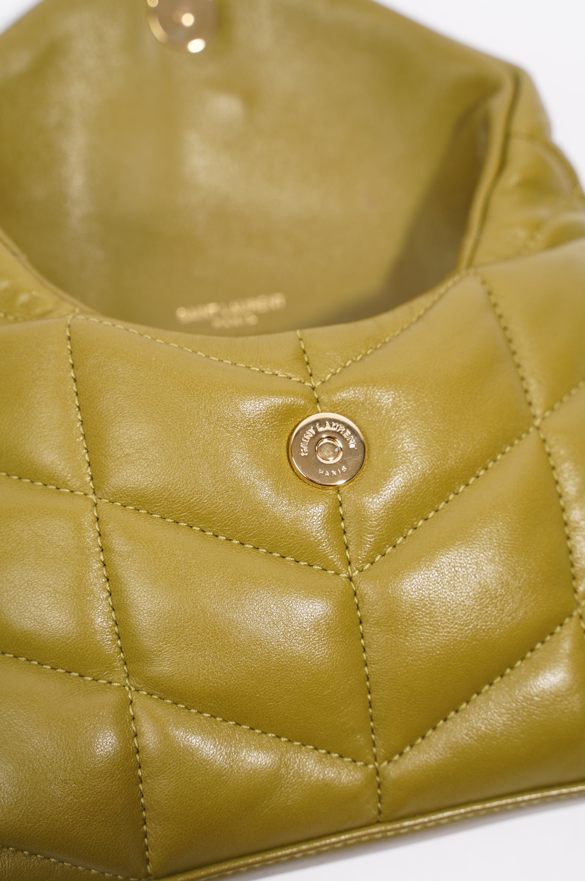 Saint Laurent Womens Puffer Pouch Olive