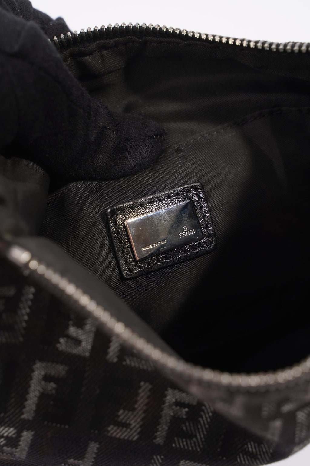 Fendi Womens Zucchino Bag Black Canvas